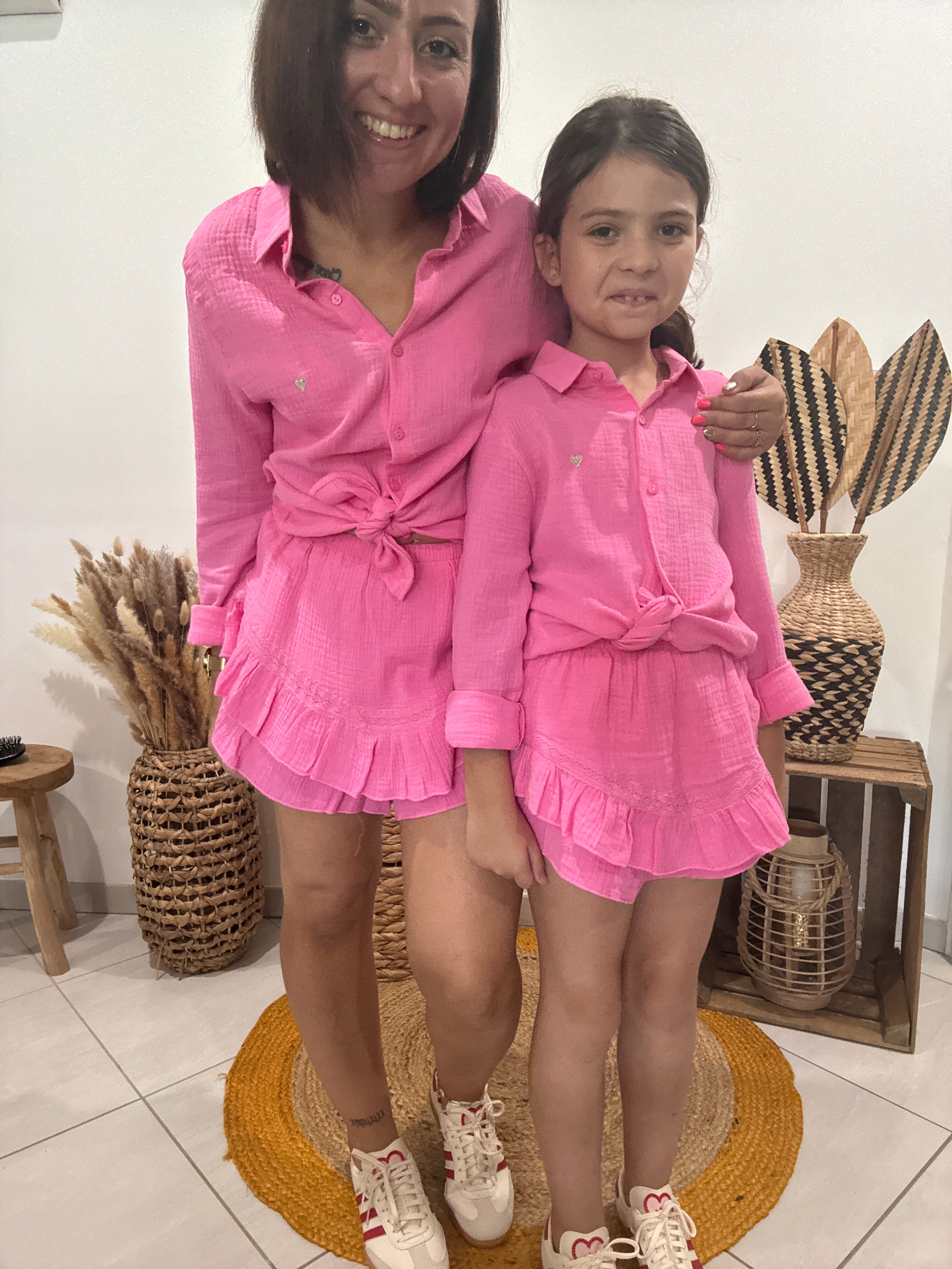 Chemise en gaz de coton fuchsia - fille