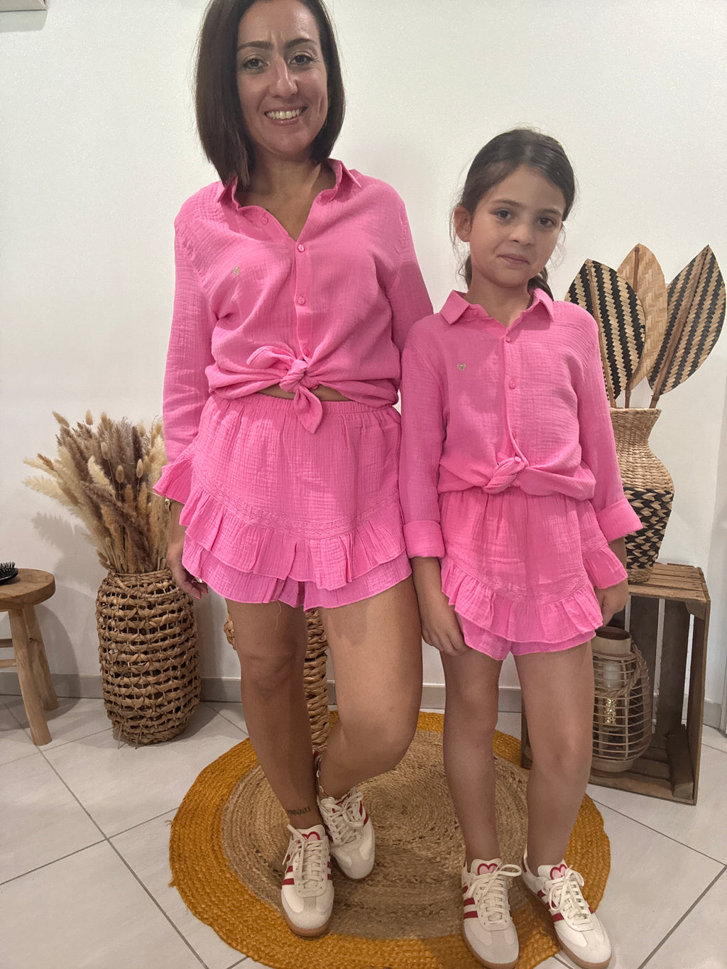 Jupe-short en gaz de coton fuchsia - femme