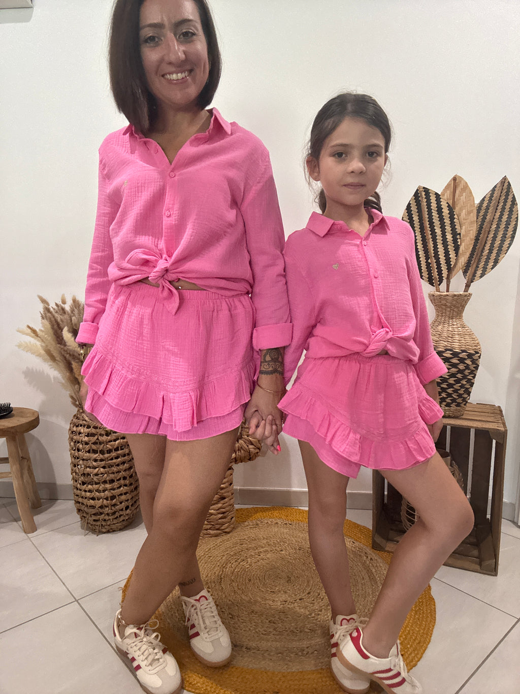 Jupe-short en gaz de coton fuchsia - femme