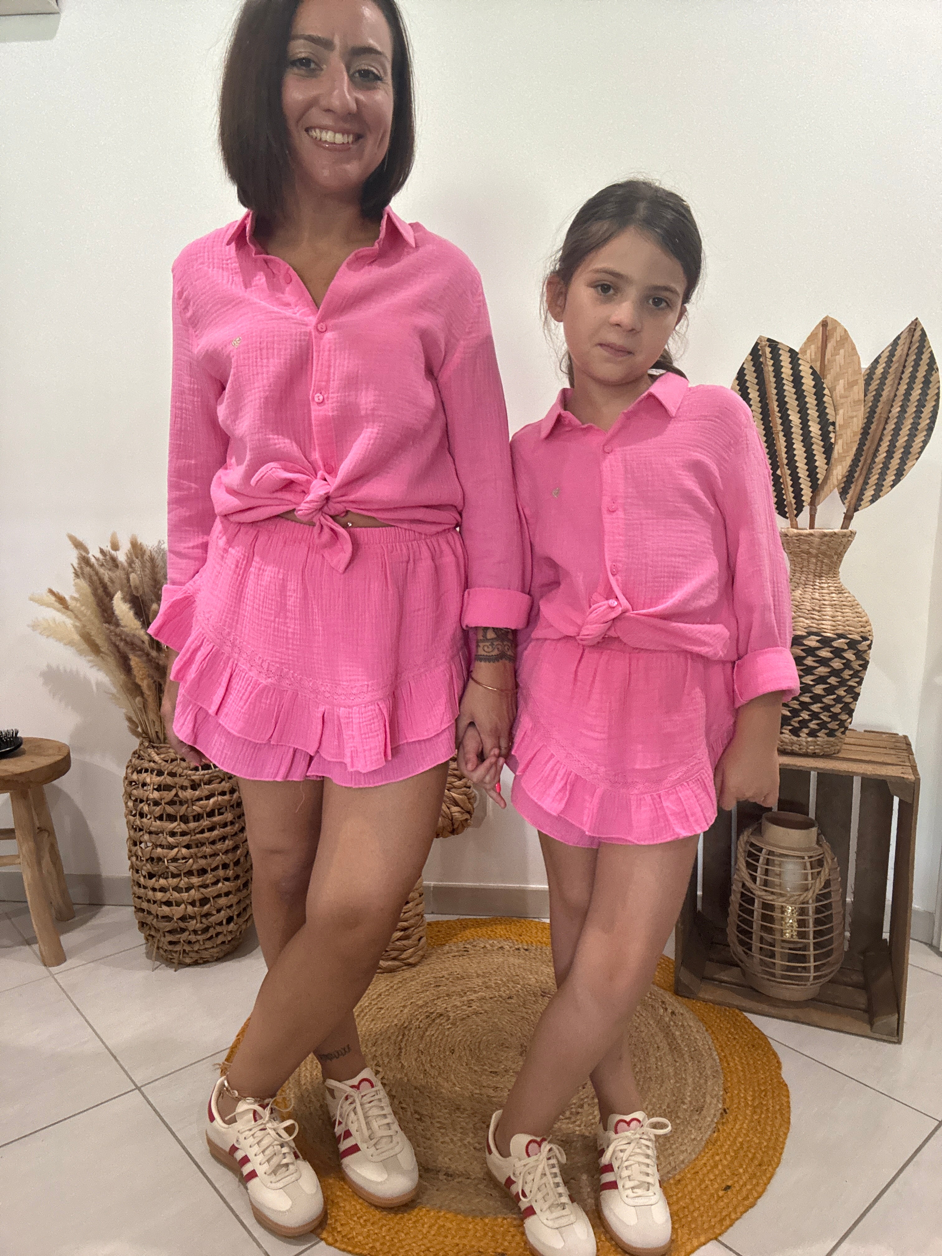 Chemise en gaz de coton fuchsia - femme