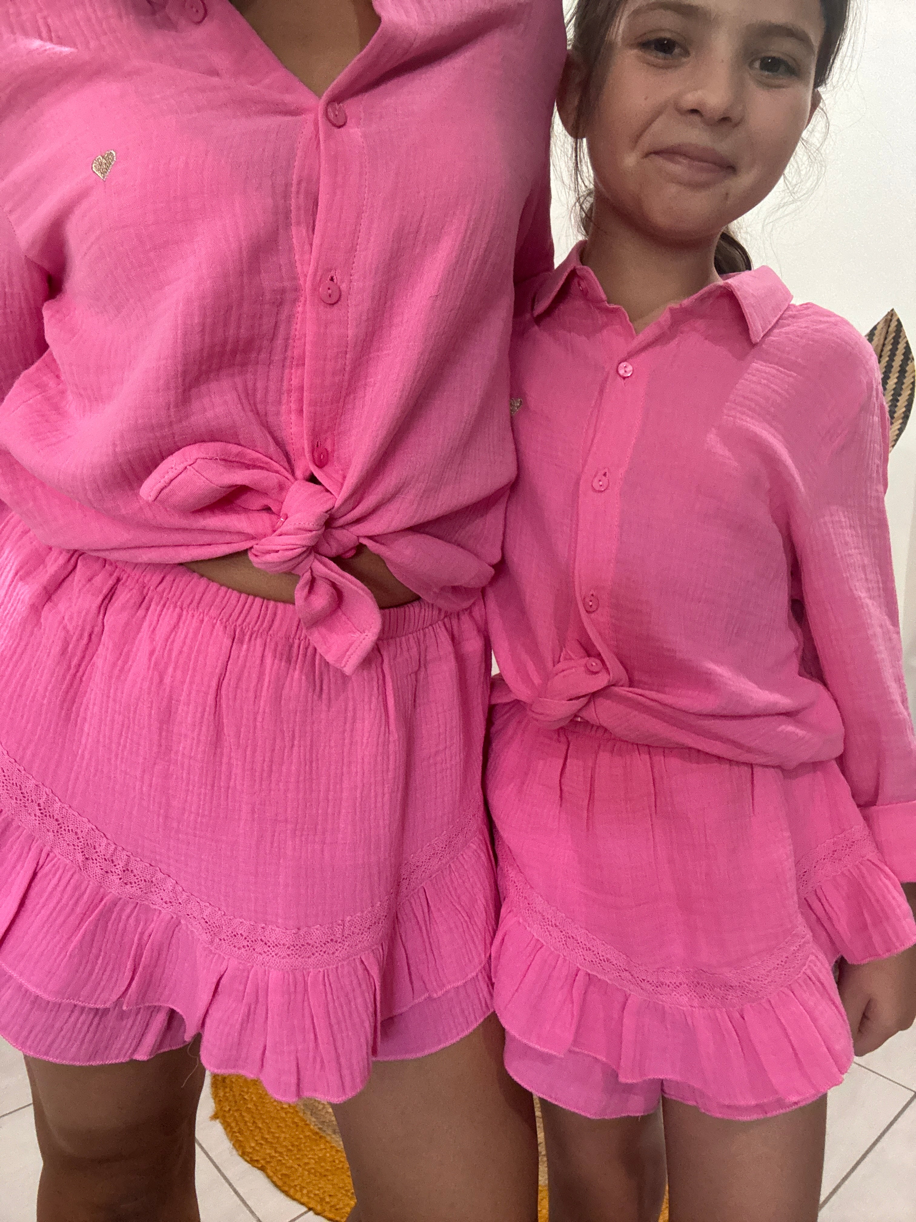 Jupe-short en gaz de coton fuchsia - femme