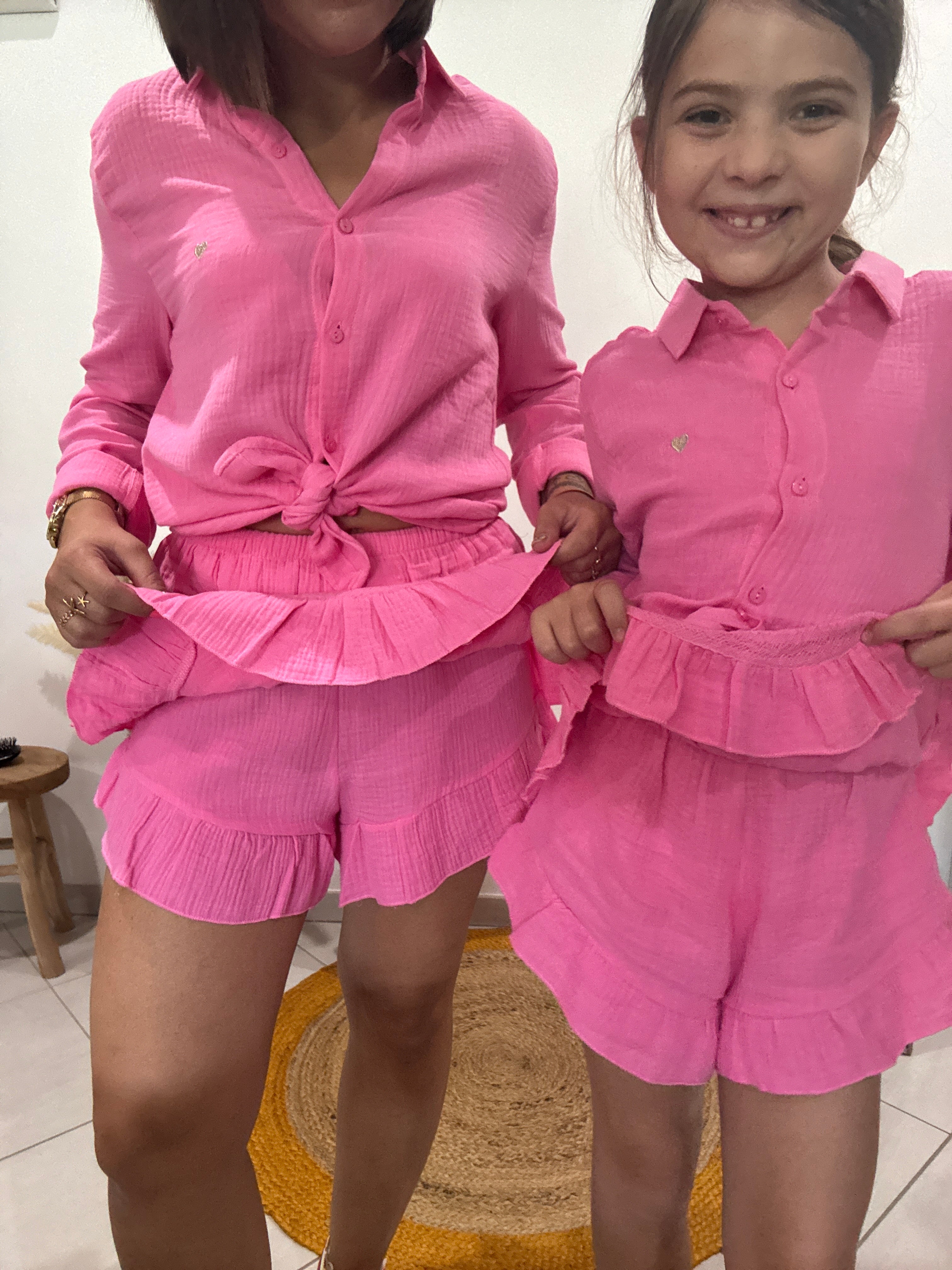 Jupe-short en gaz de coton fuchsia - femme