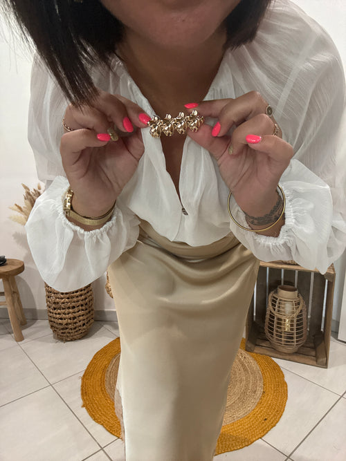 Blouse avec transparence et col bijoux blanc