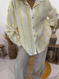 Chemise blanche en gaz de coton rayures jaunes
