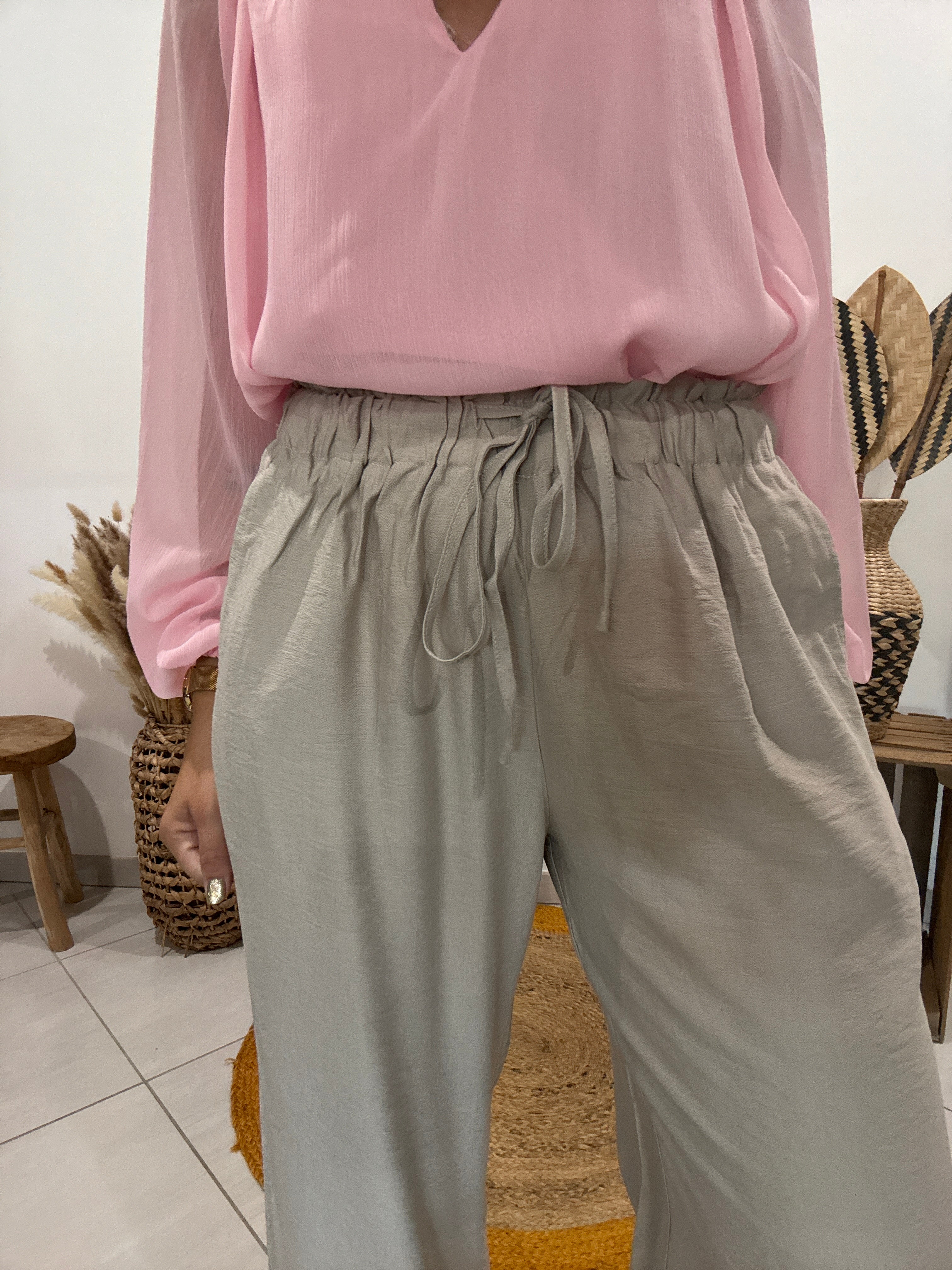 Pantalon fluide large uni beige