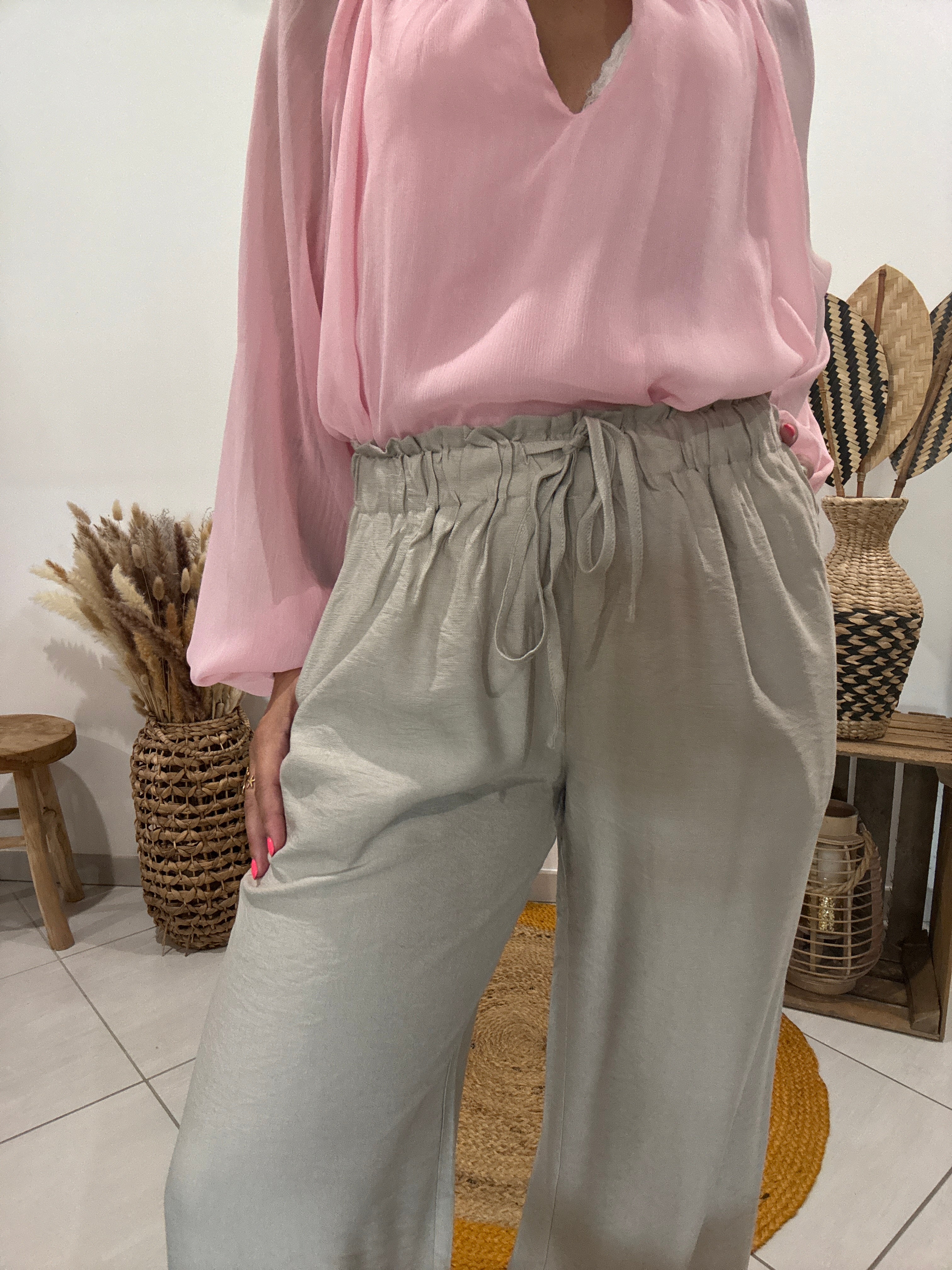Pantalon fluide large uni beige