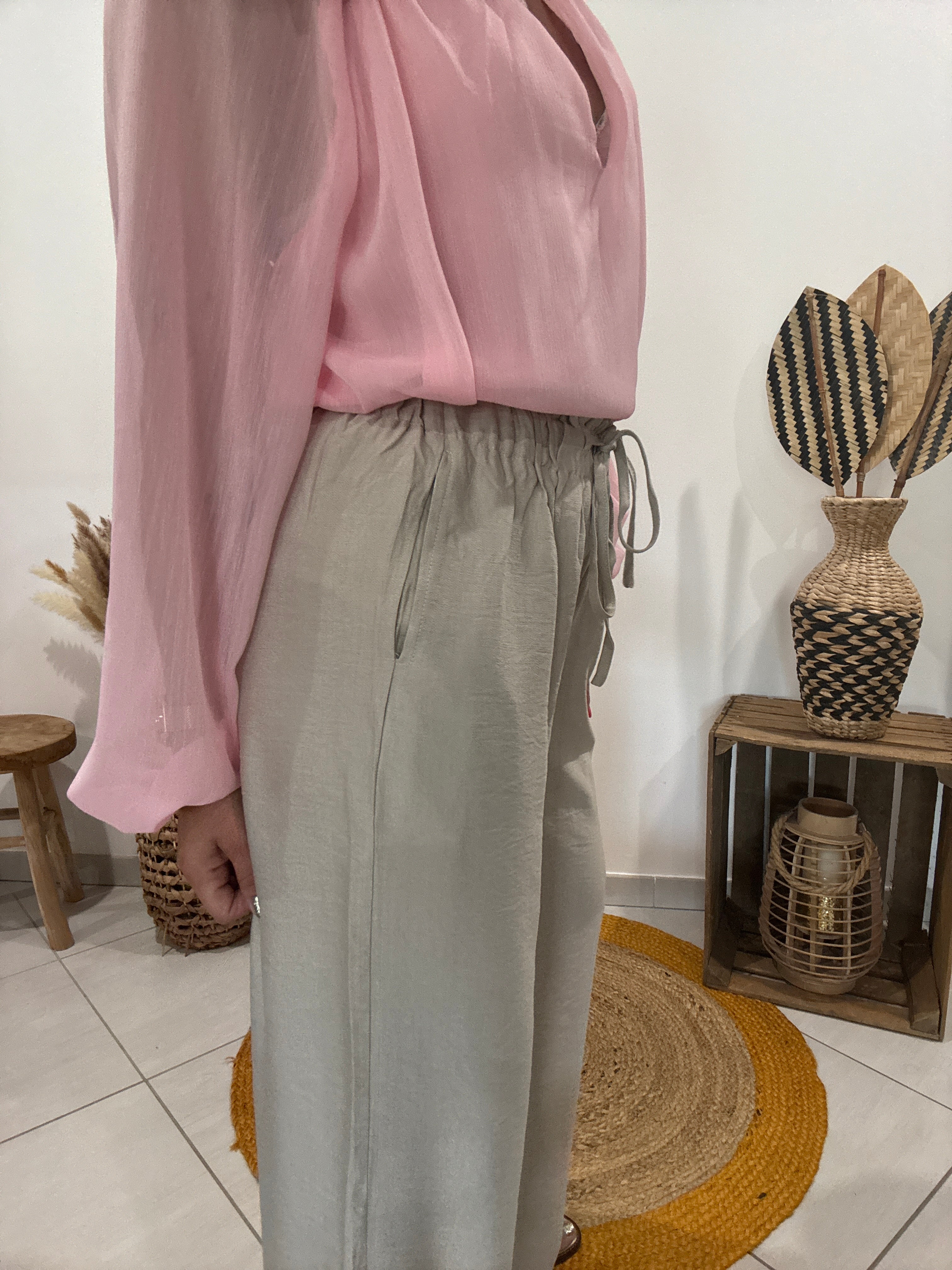 Pantalon fluide large uni beige