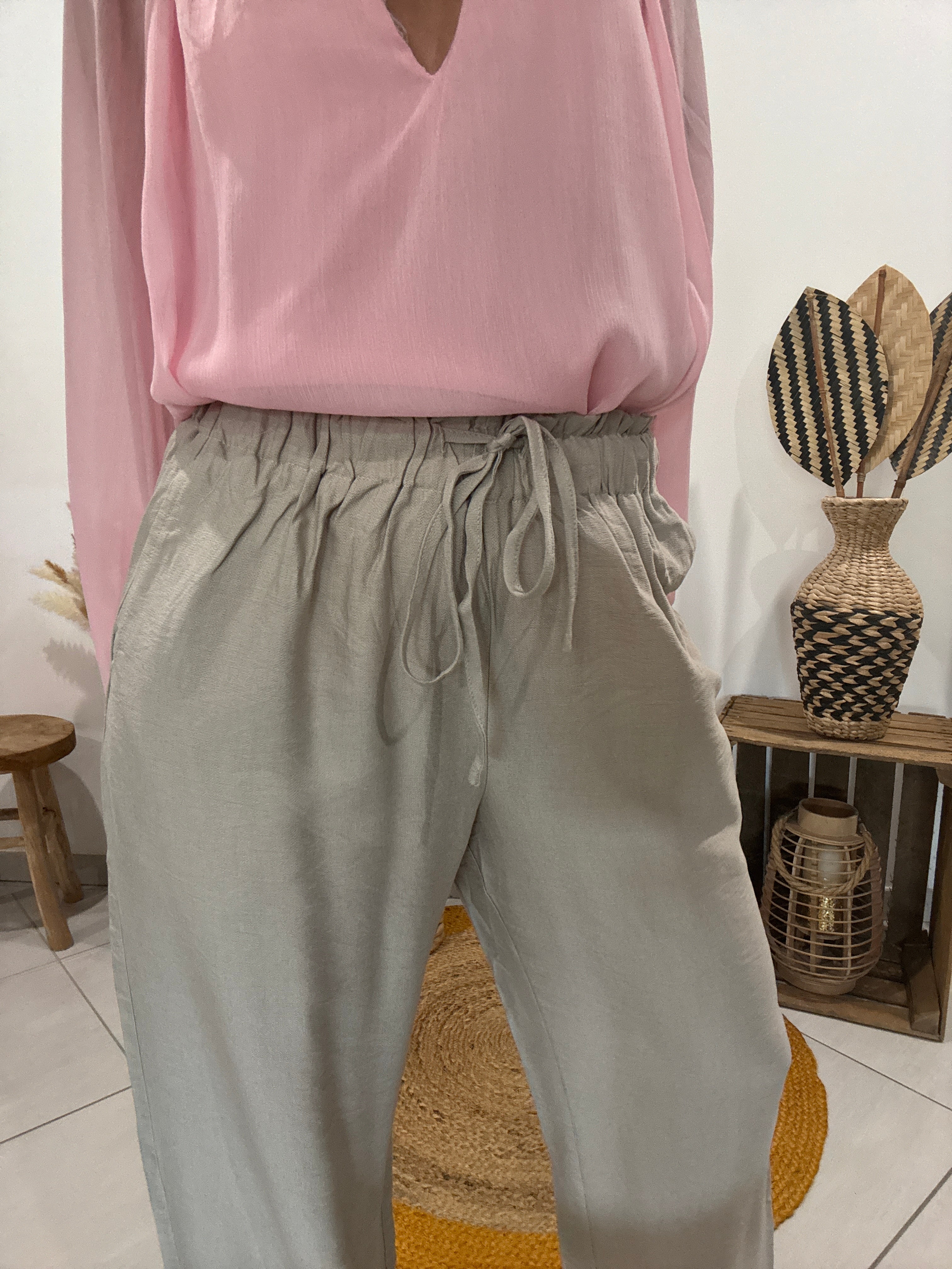 Pantalon fluide large uni beige