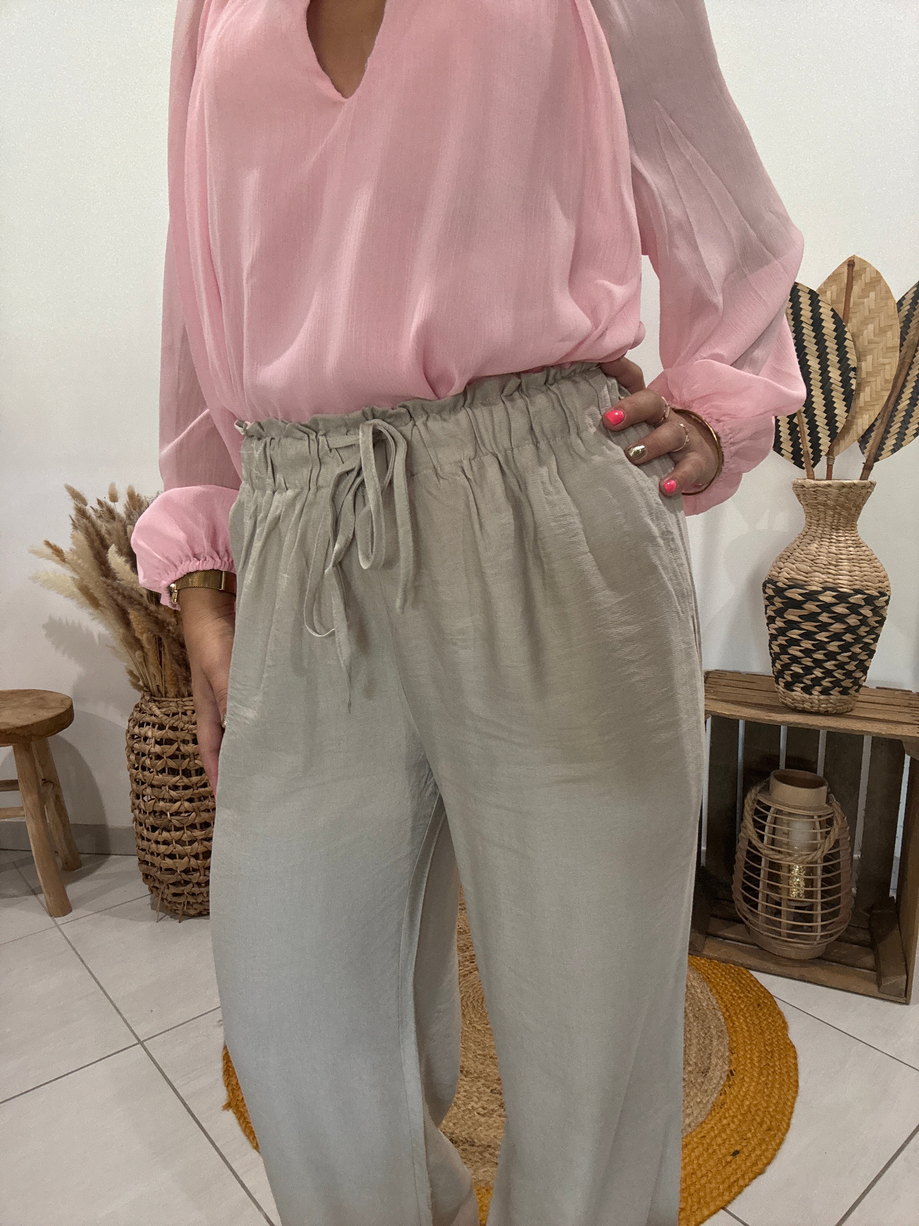 Pantalon fluide large uni beige