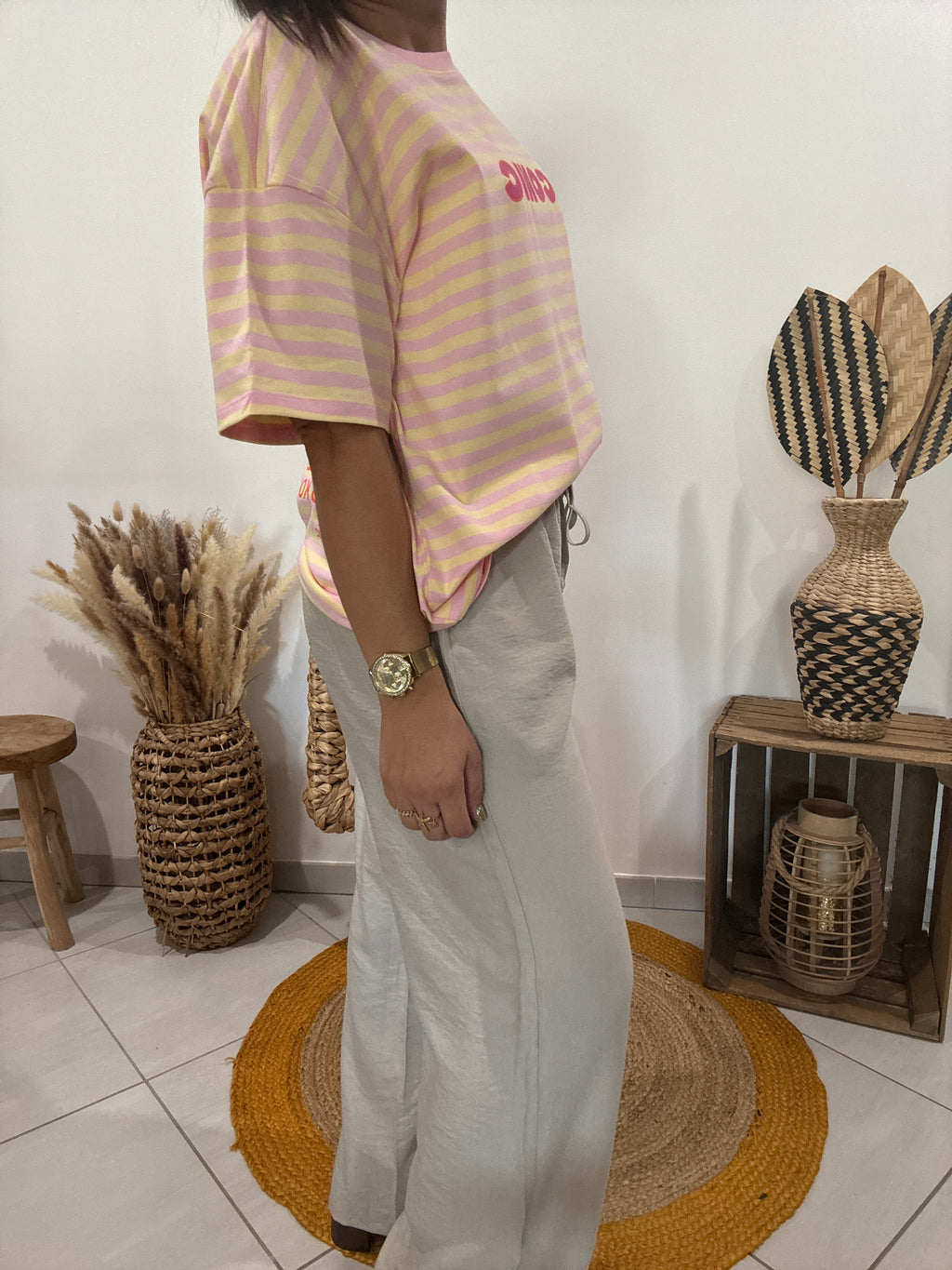 T-shirt rayé Iconic jaune/rose - femme