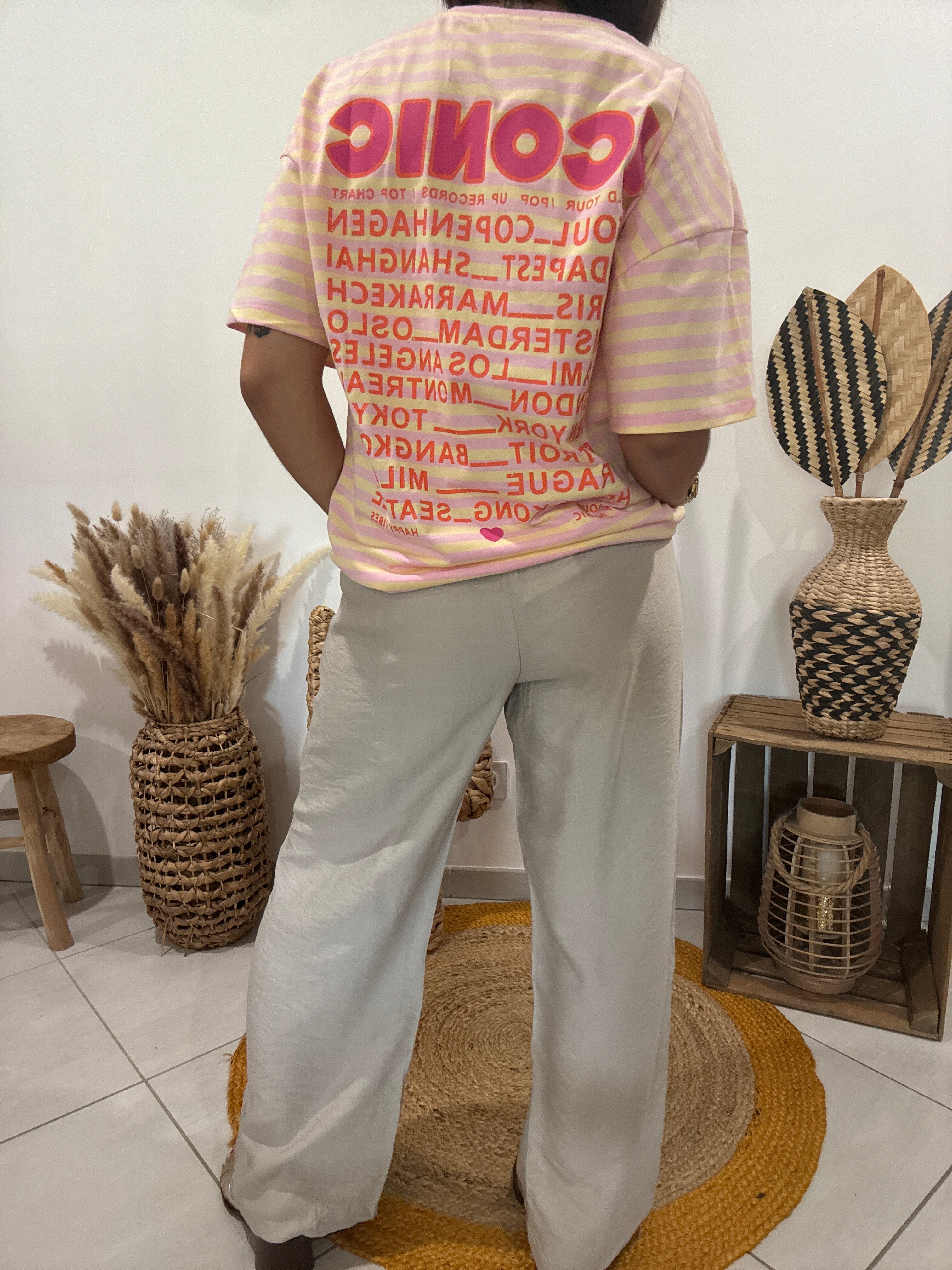 T-shirt rayé Iconic jaune/rose - femme
