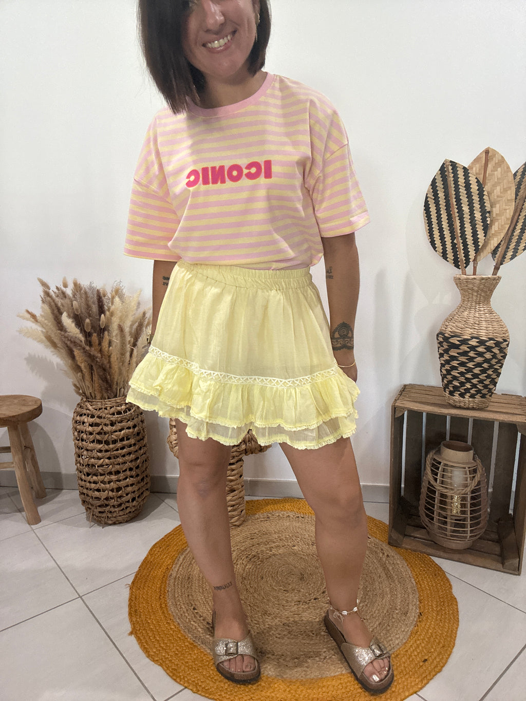 T-shirt rayé Iconic jaune/rose - femme