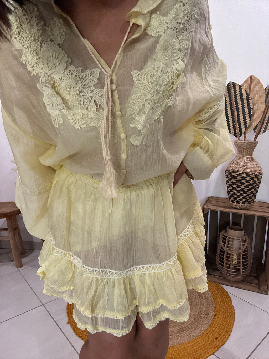 Ensemble broderie bohème jaune