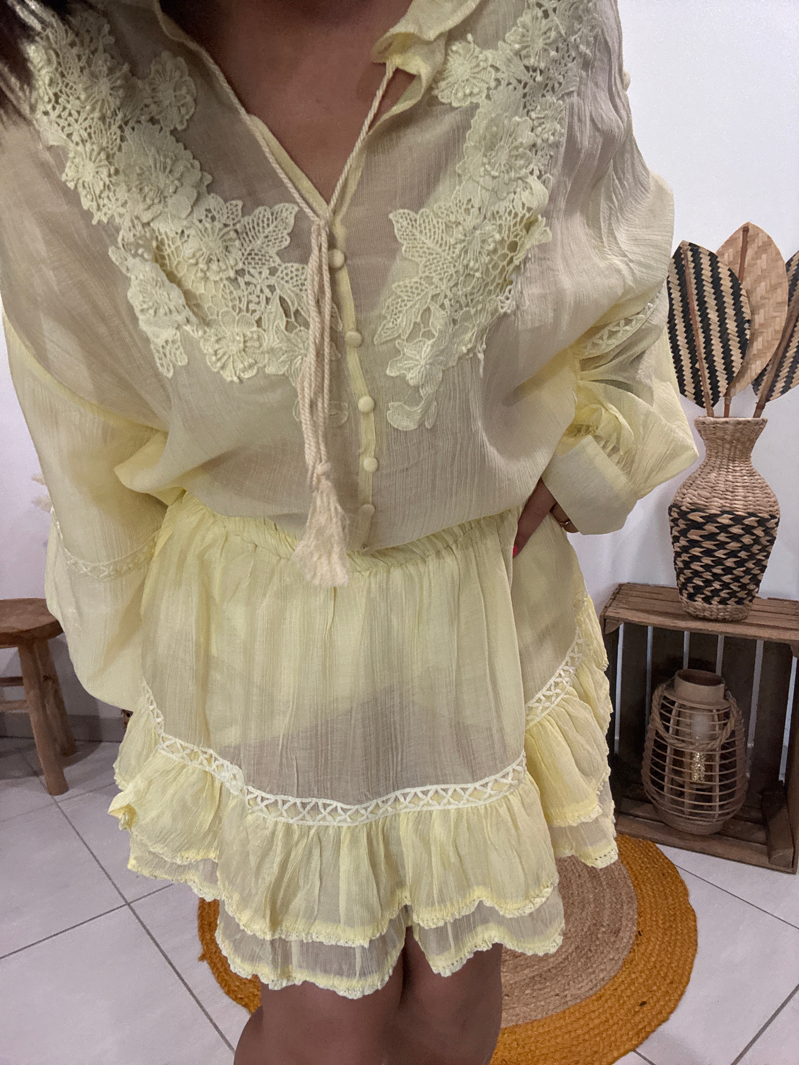 Ensemble broderie bohème jaune