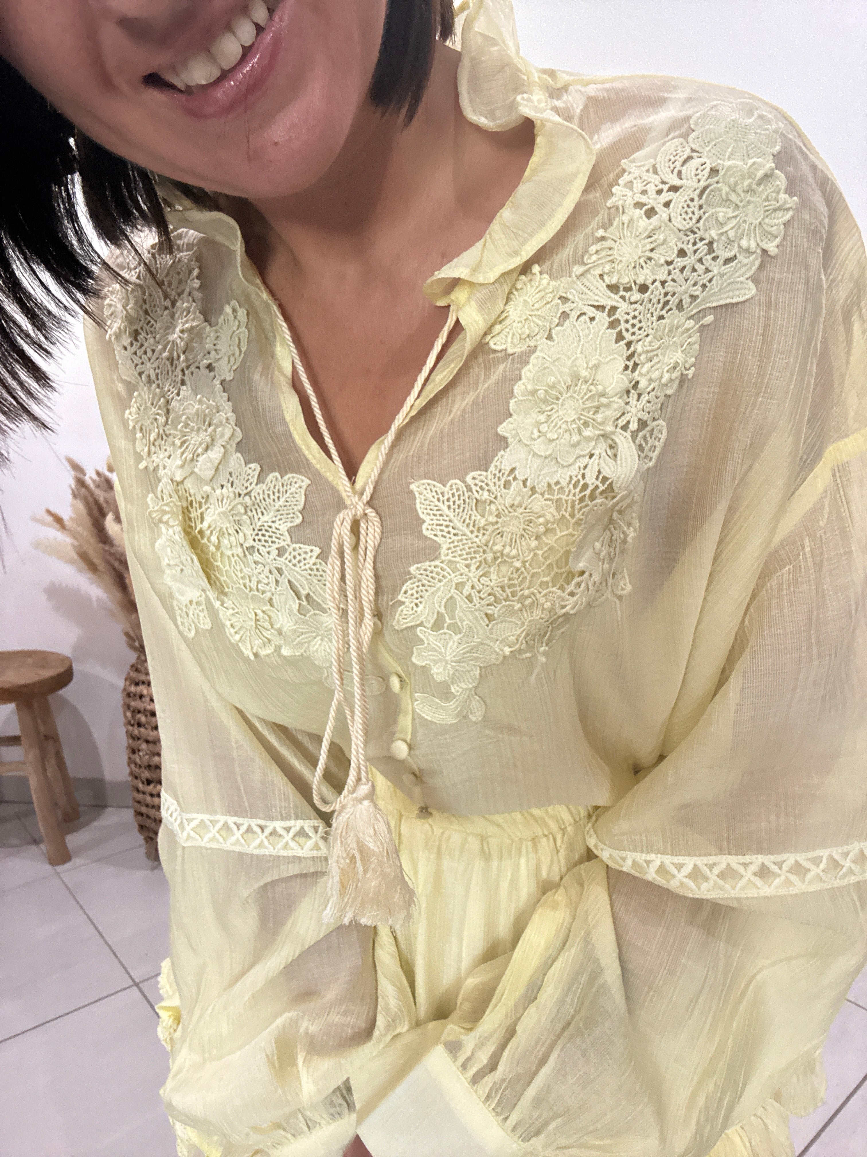 Ensemble broderie bohème jaune