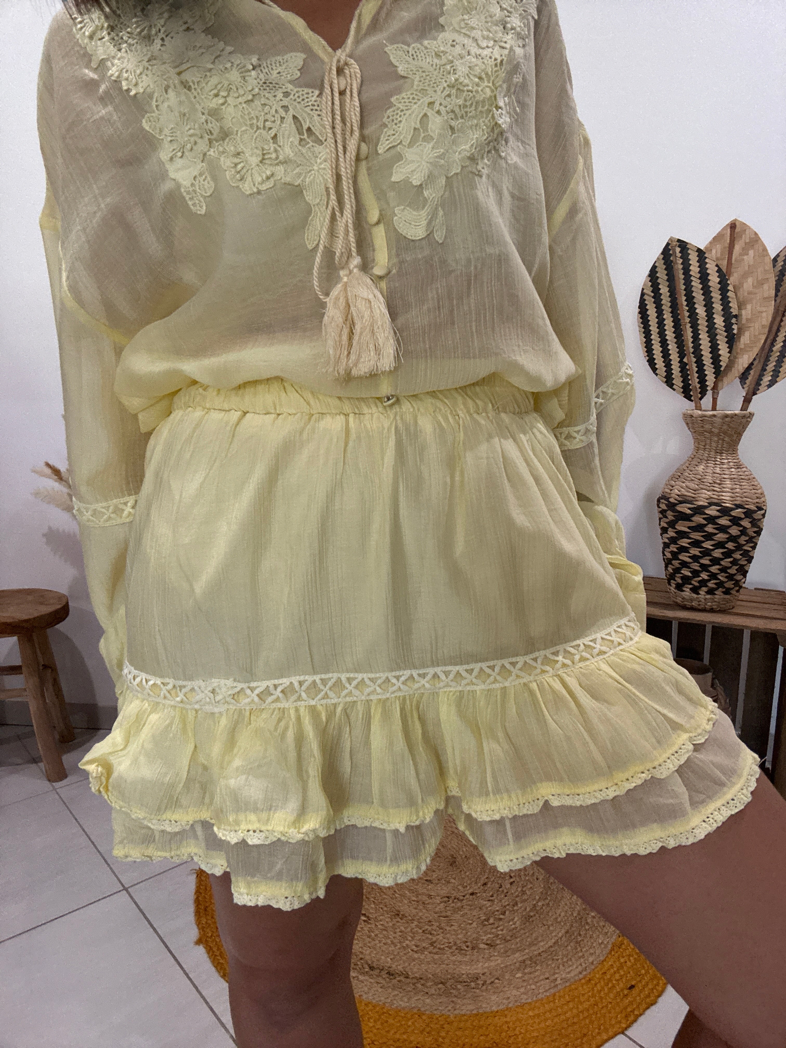 Ensemble broderie bohème jaune
