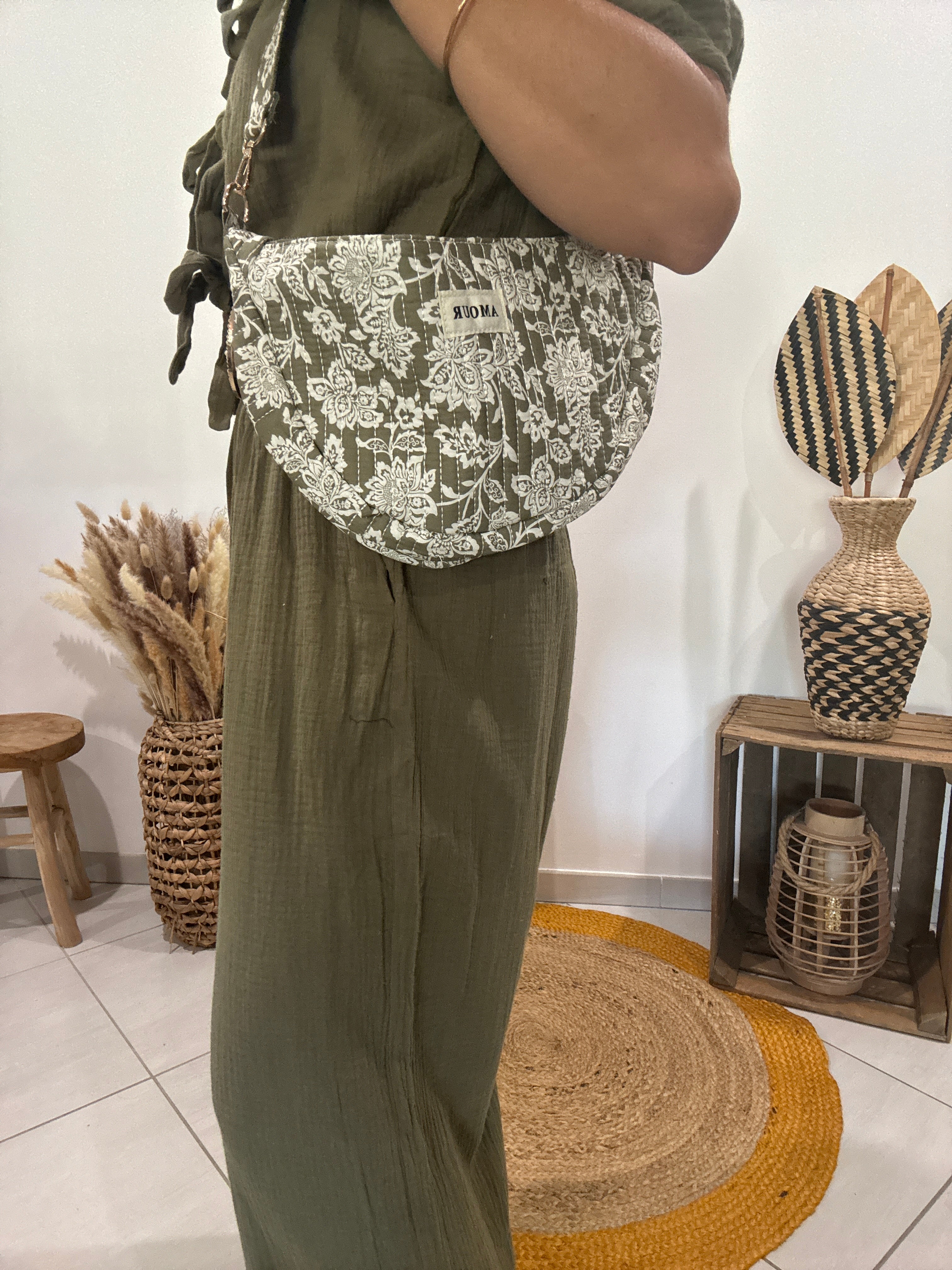 Sacoche coton matelassé imprimé kaki