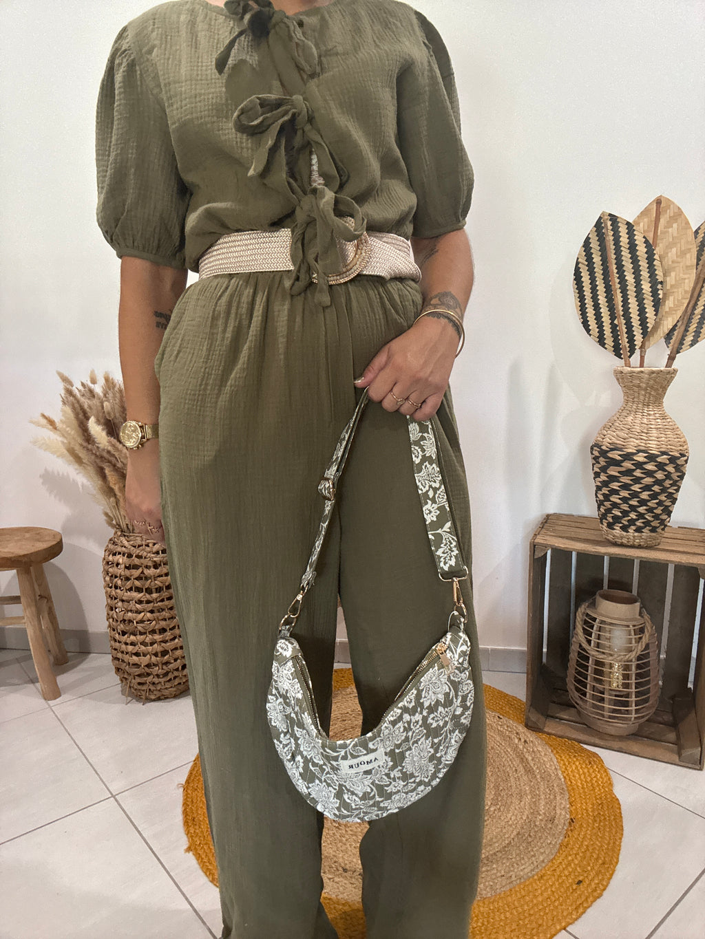 Combipantalon en gaz de coton kaki