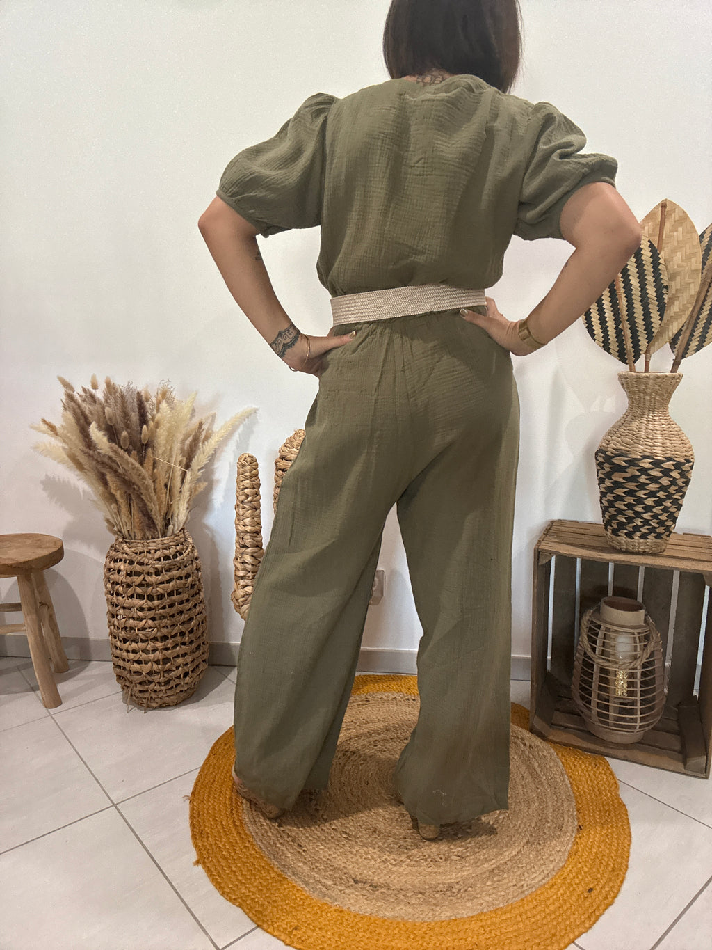 Combipantalon en gaz de coton kaki