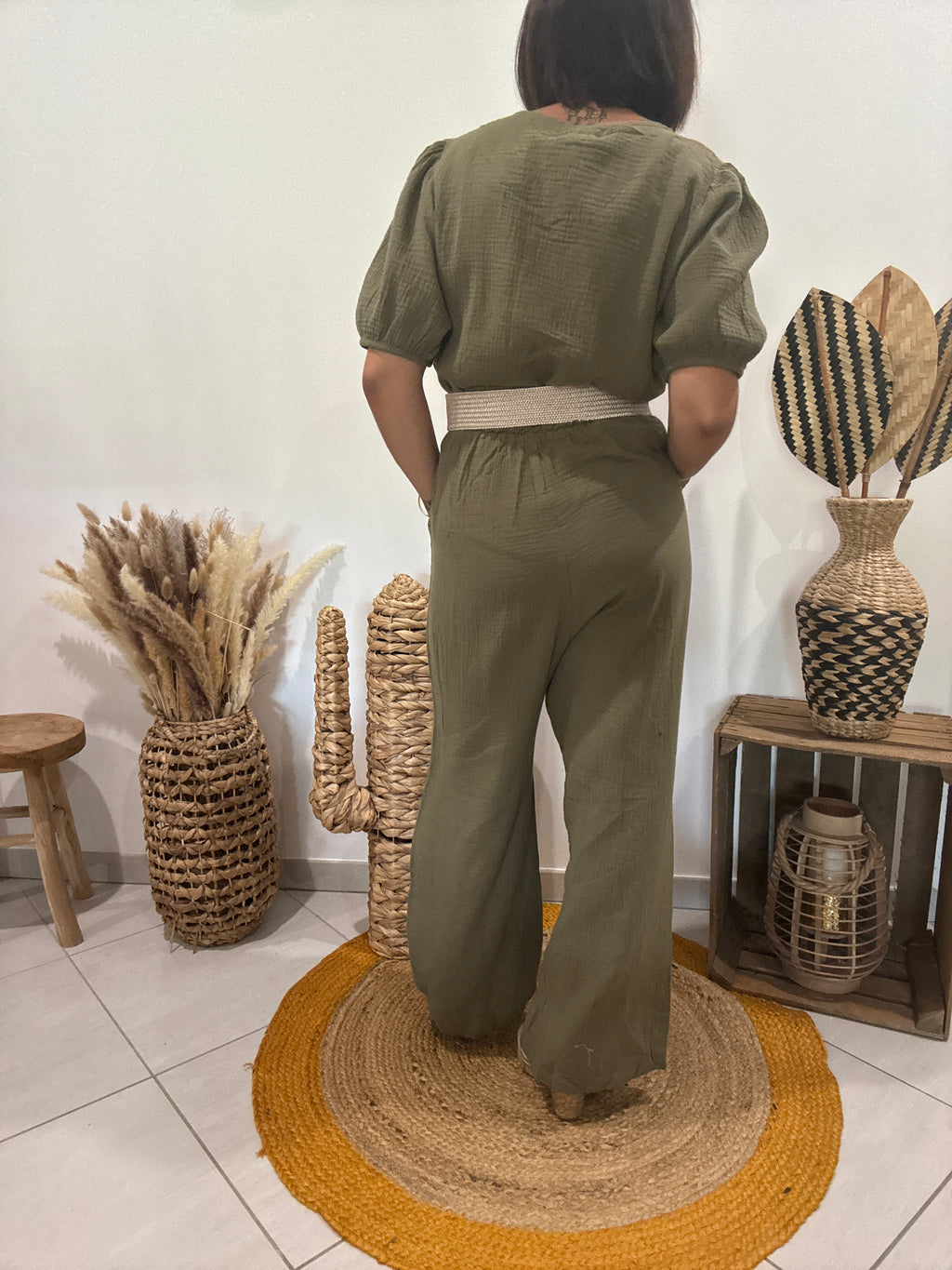 Combipantalon en gaz de coton kaki