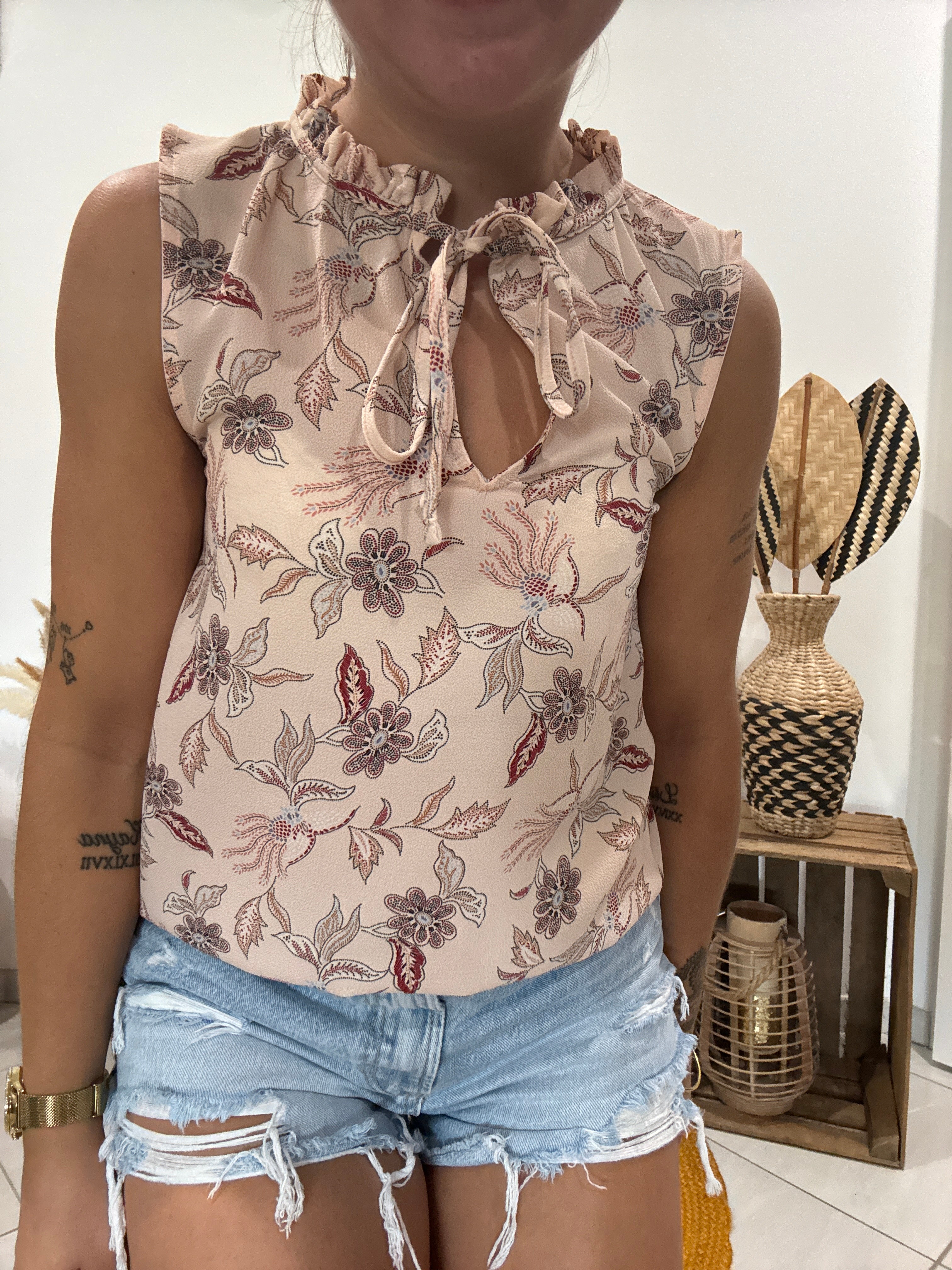 Top rose poudré imprimé floral Morgan - 36 ♻️