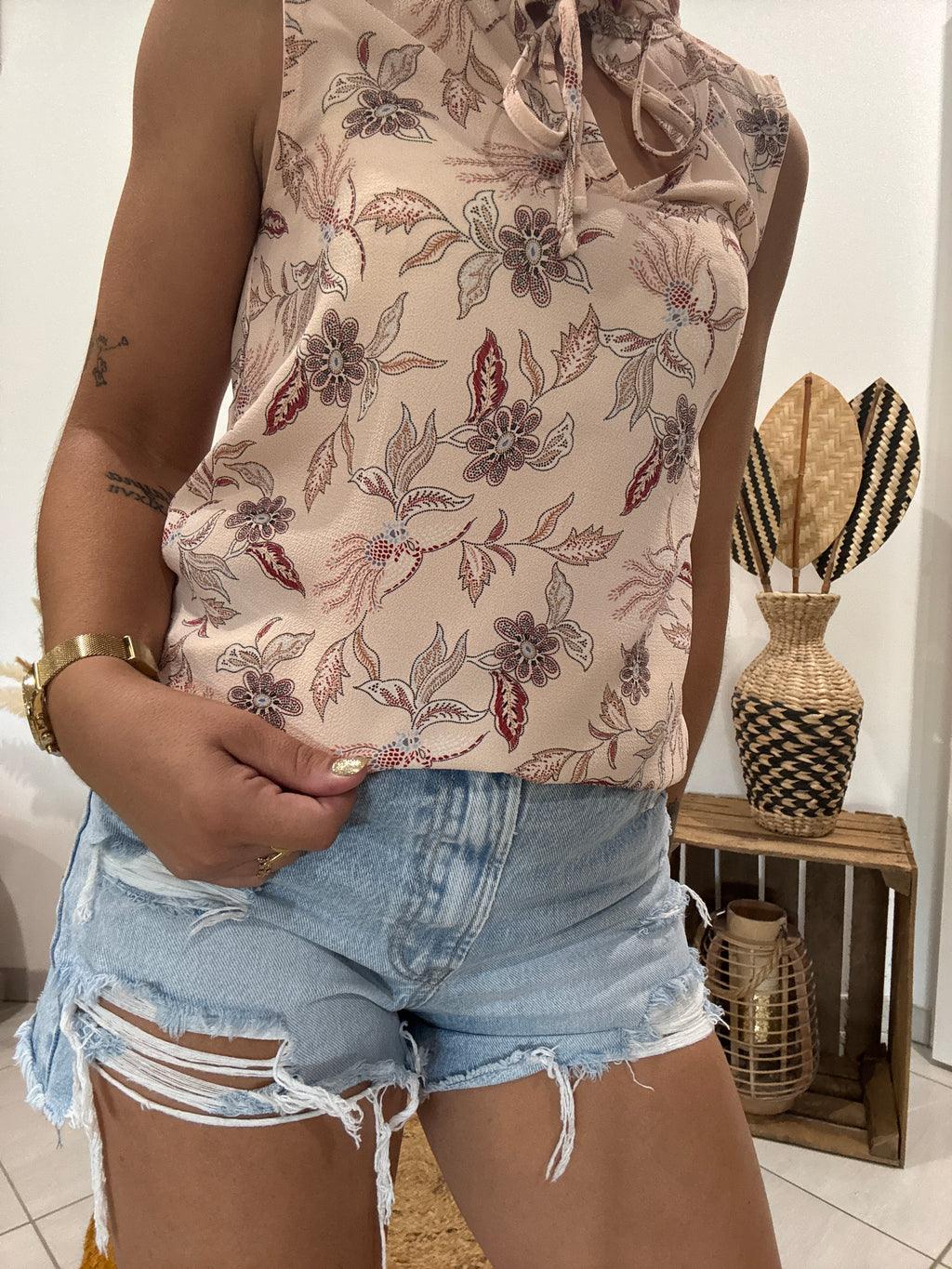 Top rose poudré imprimé floral Morgan - 36 ♻️