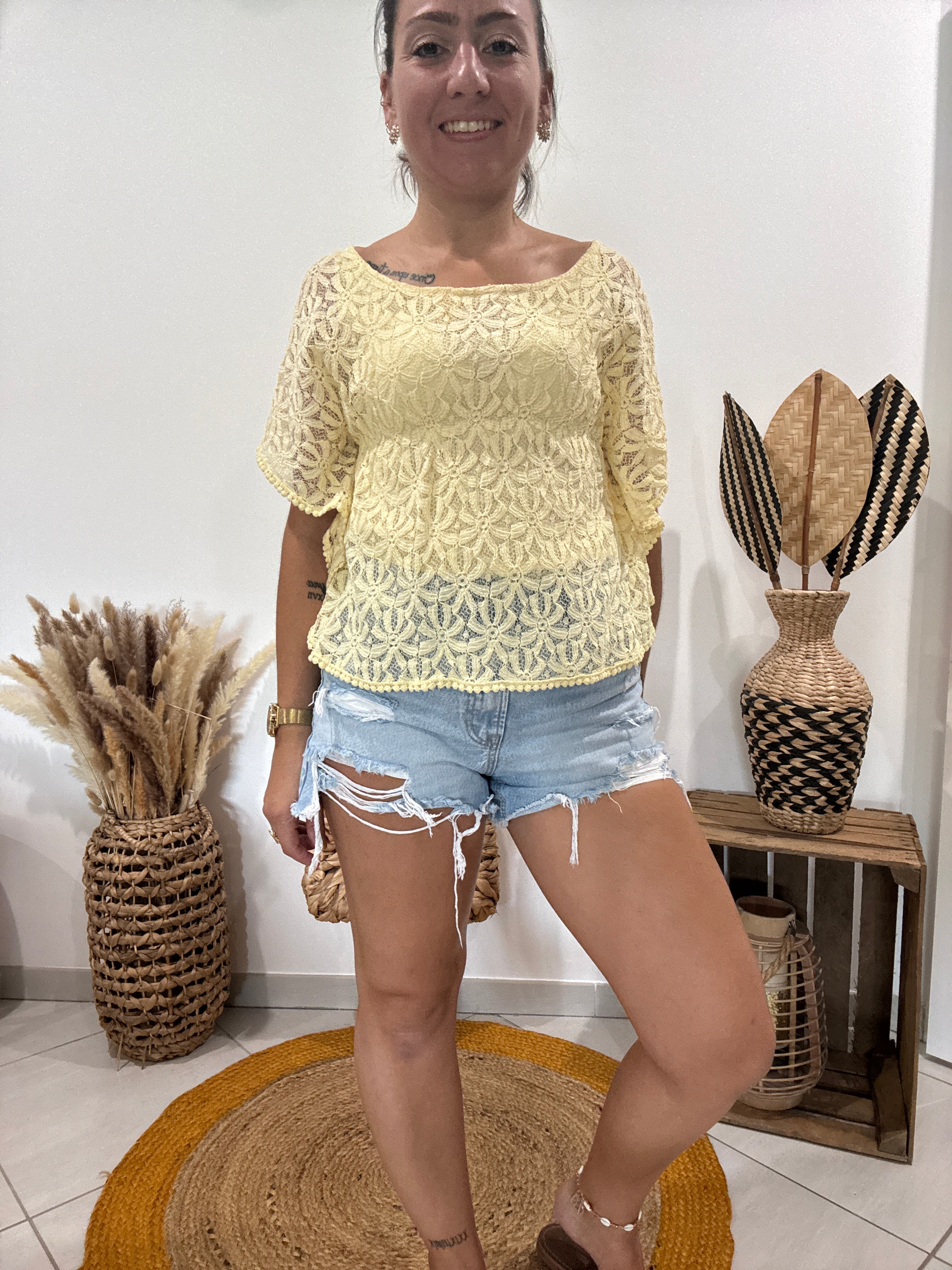 Top dentelle jaune Cache-Cache - XS ♻️