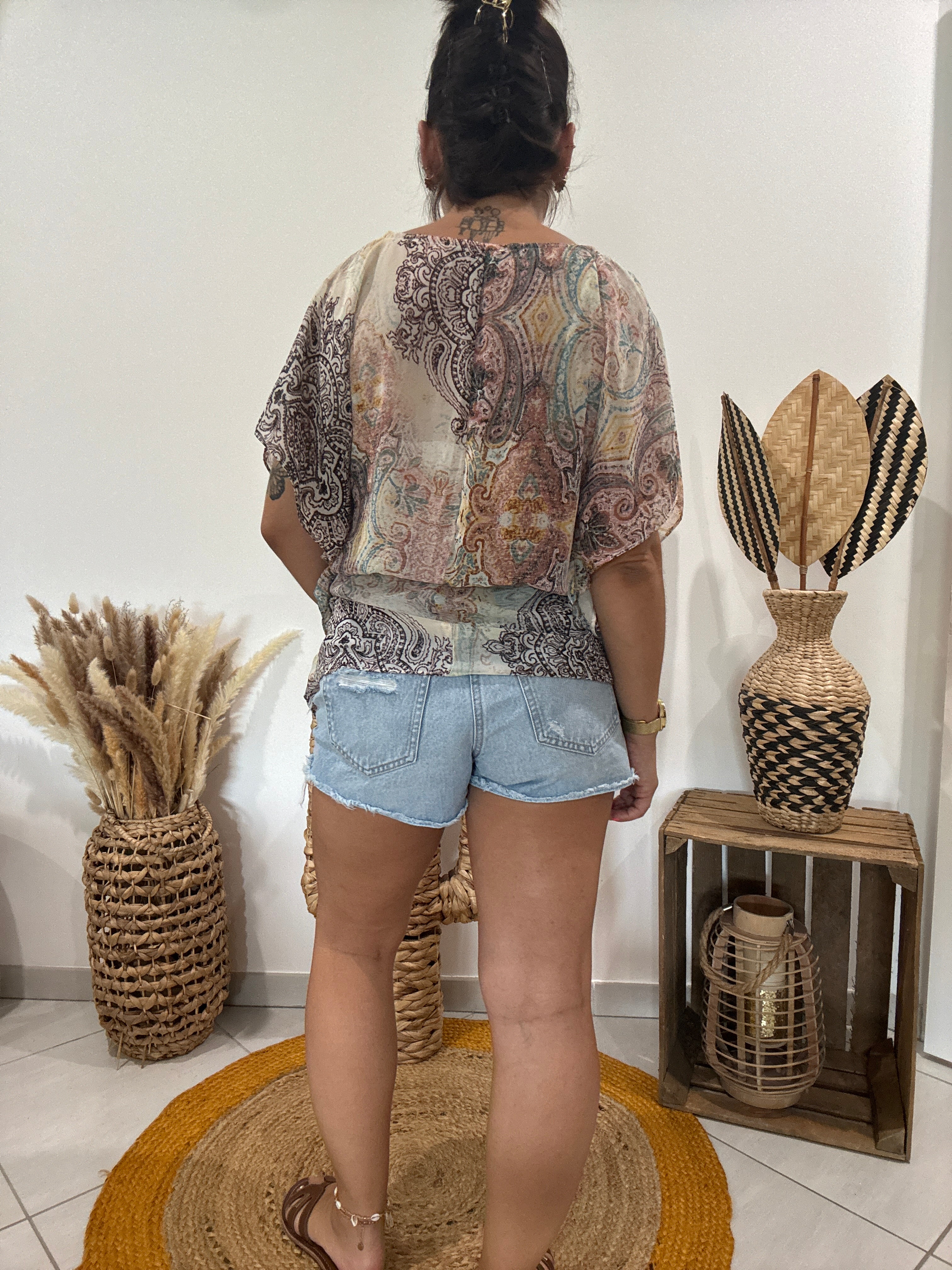 Blouse tunique imprimé oriental rose/beige Morgan - XS