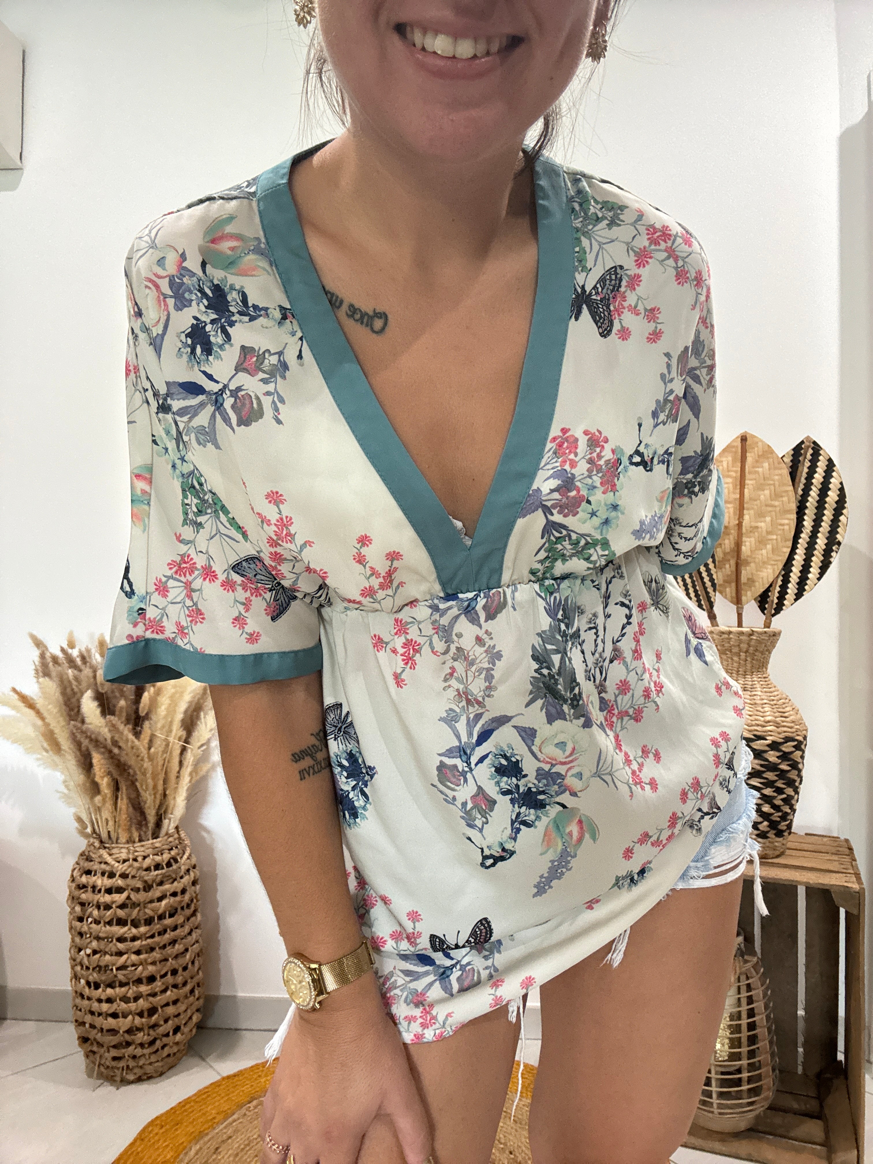 Blouse tunique imprimé japonisant Promod - 36 ♻️