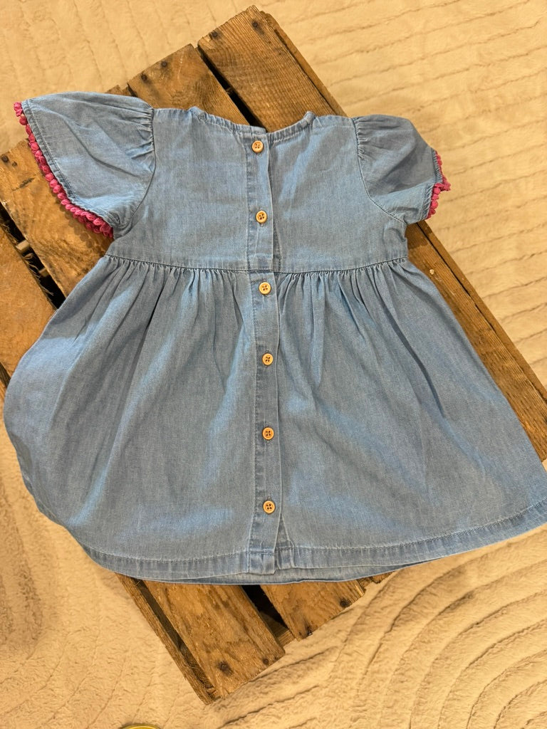 Robe "jeans" broderie fleurs bleu Du Pareil au Même 9 mois ♻️