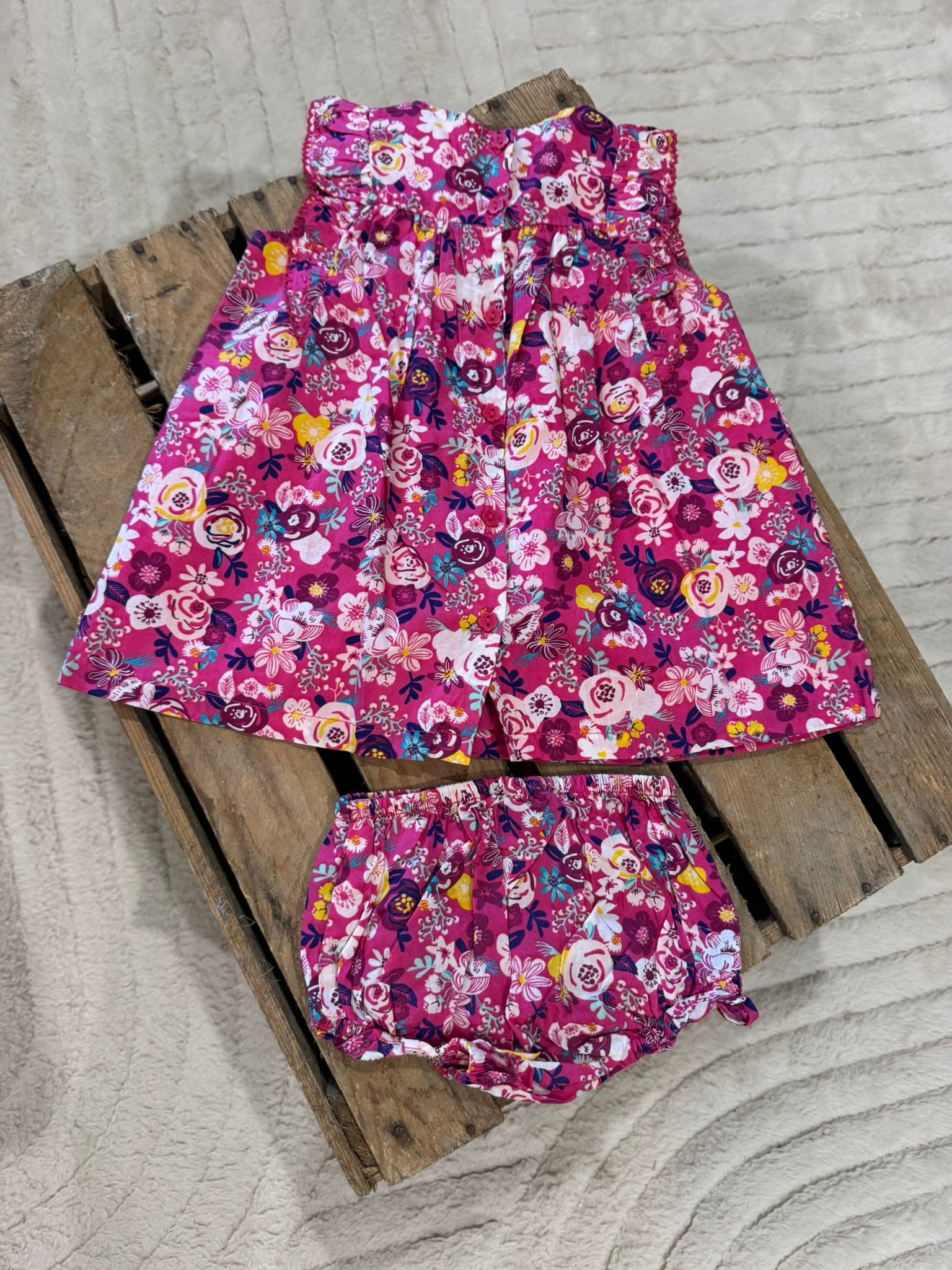 Robe "grosses fleurs"+ bloomer fuchsia Sergent Major 6 mois ♻️