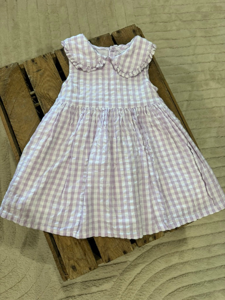Robe vichy blanc/mauve col claudine Primark 9-12 mois ♻️