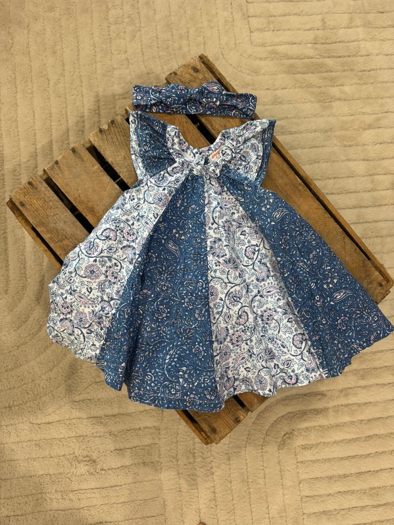 Robe fleurie évasée+ bandeau bleu/blanc Du Pareil eu Même 9 mois ♻️