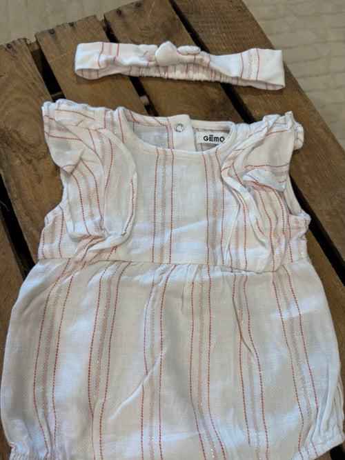 Combinaison courte+bandeau blanc et rose Gémo 3 mois ♻️