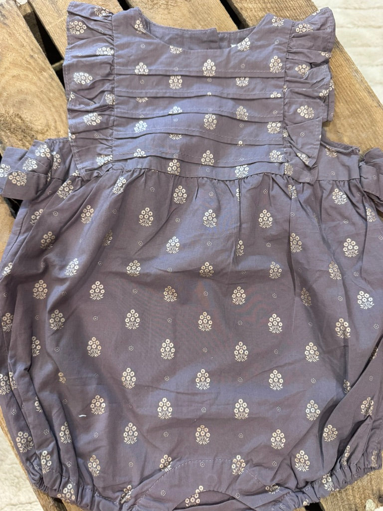 Combinaison courte taupe fleurs or Du Pareil au Même 6 mois ♻️
