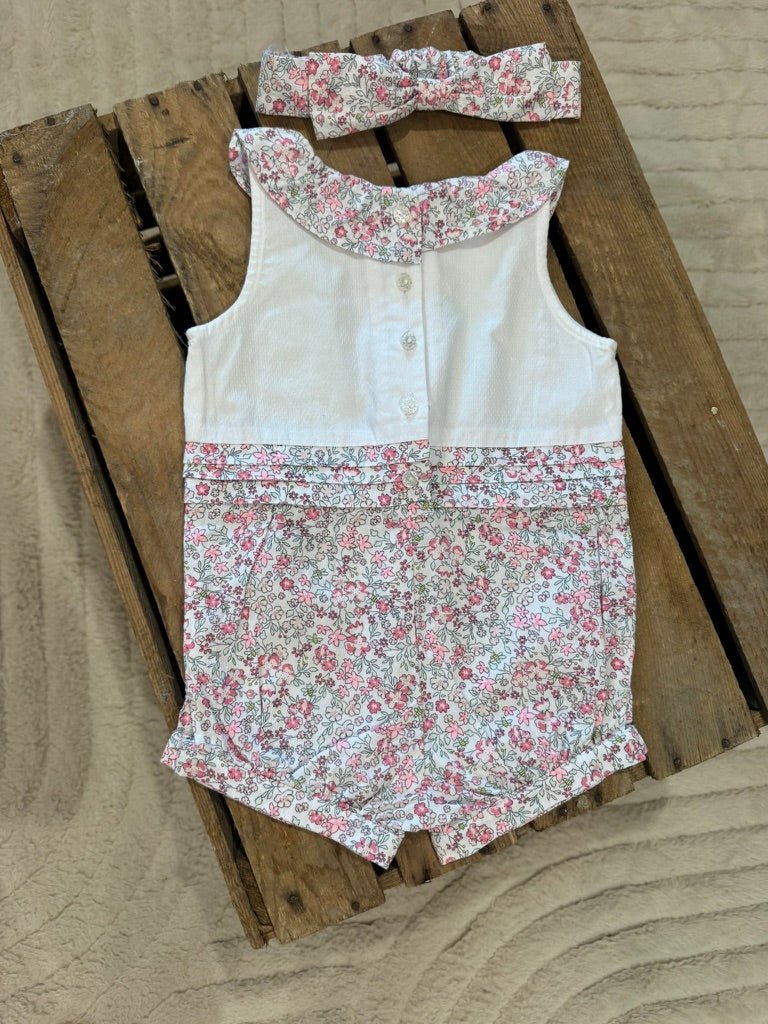 Combishort "fleur"+ bandeau blanc/rose Sergent Major 6 mois ♻️