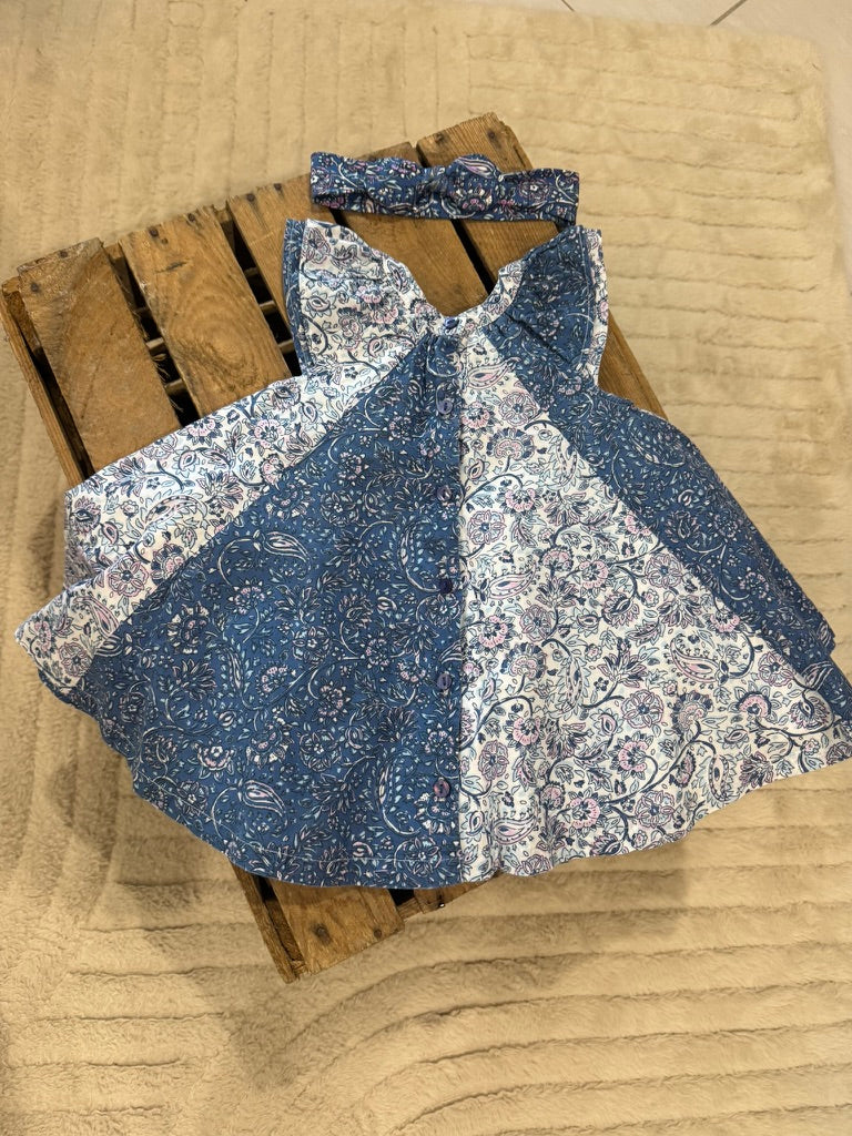 Robe fleurie évasée+ bandeau bleu/blanc Du Pareil eu Même 9 mois ♻️