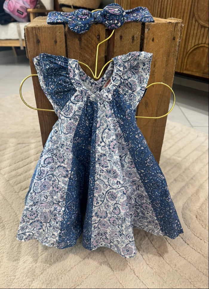 Robe fleurie évasée+ bandeau bleu/blanc Du Pareil eu Même 9 mois ♻️