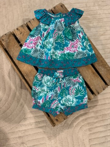 Ensemble blouse et short vert imprimé Du Pareil au Même 6 mois ♻️