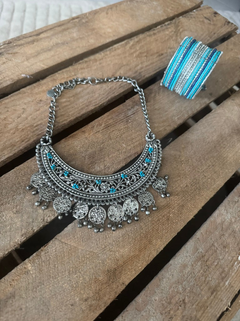 Parure collier et bracelet argent/turquoise ♻️
