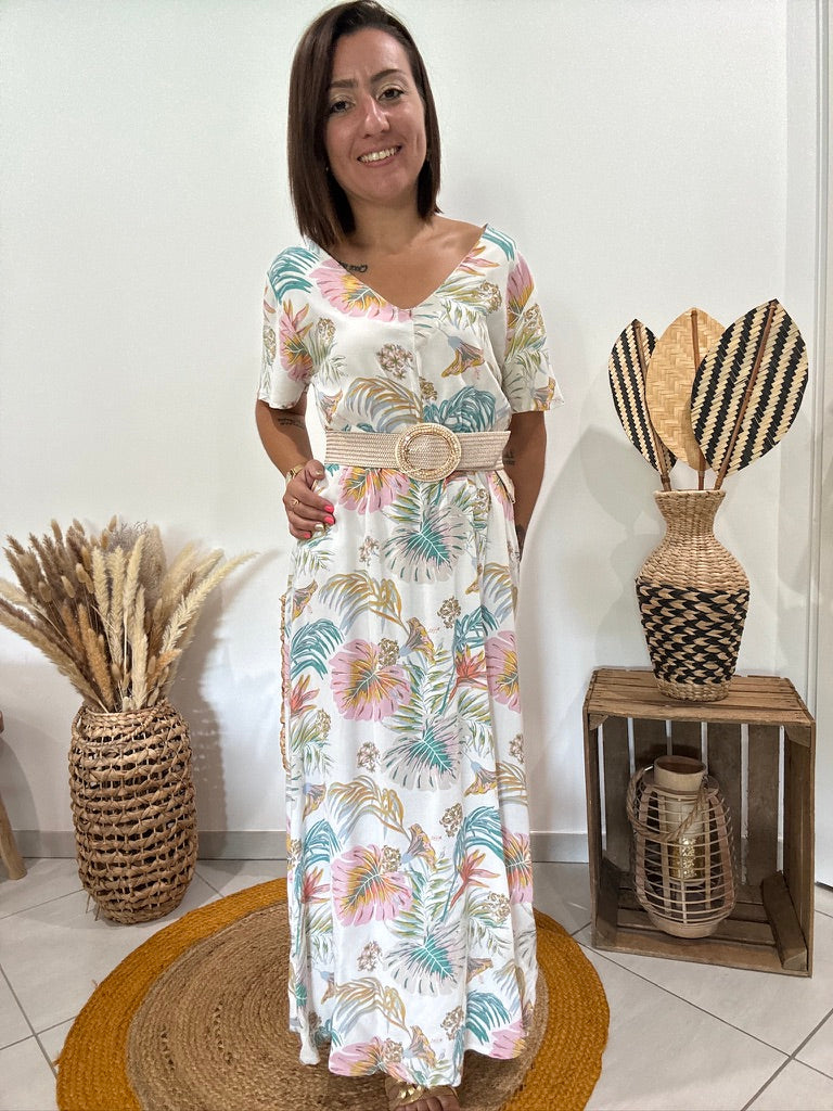 Robe longue blanche imprimé floral pastel Roxy - XS/S ♻️