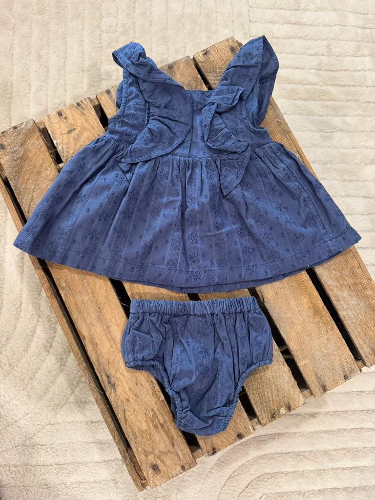 Robe+bloomer bleu broderies fleurs Tape à l'Oeil 3 mois ♻️