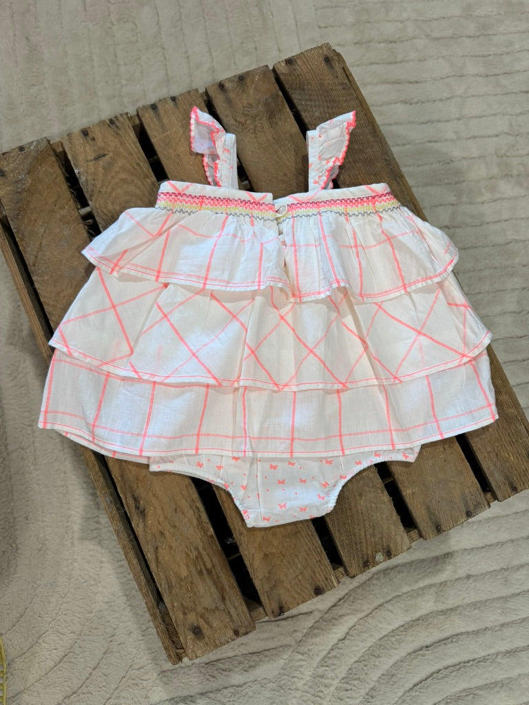 Combinaison courte "papillon" blanc/corail Orchestra 6 mois ♻️