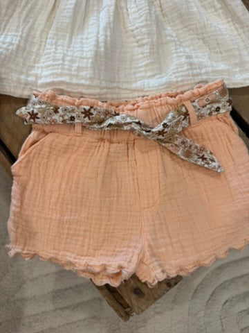 Ensemble blouse et short gaz de coton écru/abricot Vertbaudet 9 mois ♻️