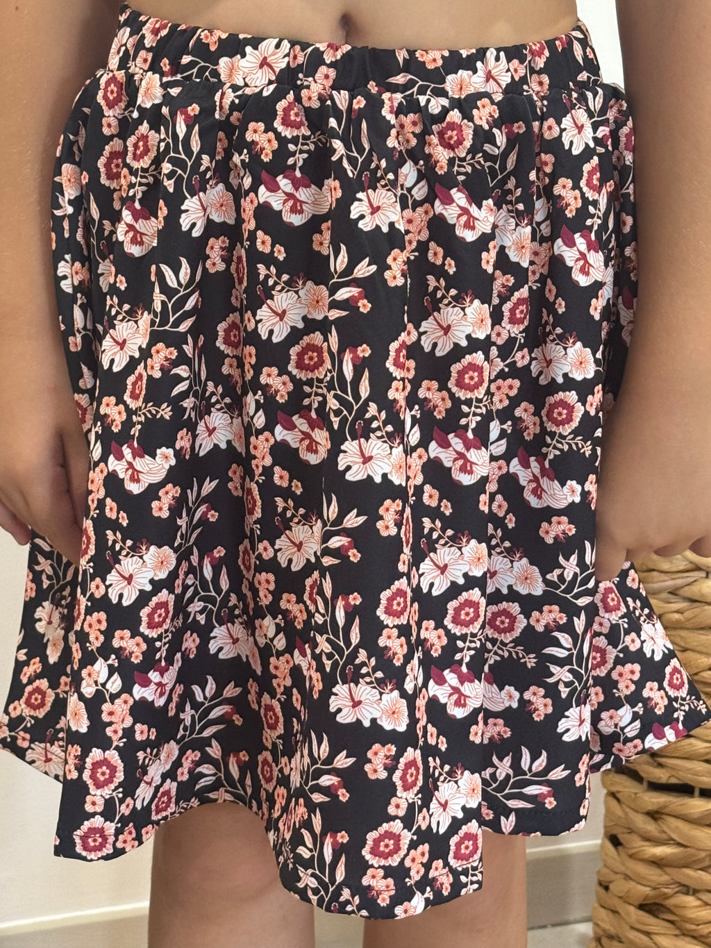Ensemble top + jupe imprimé fleurs bohémiennes noir