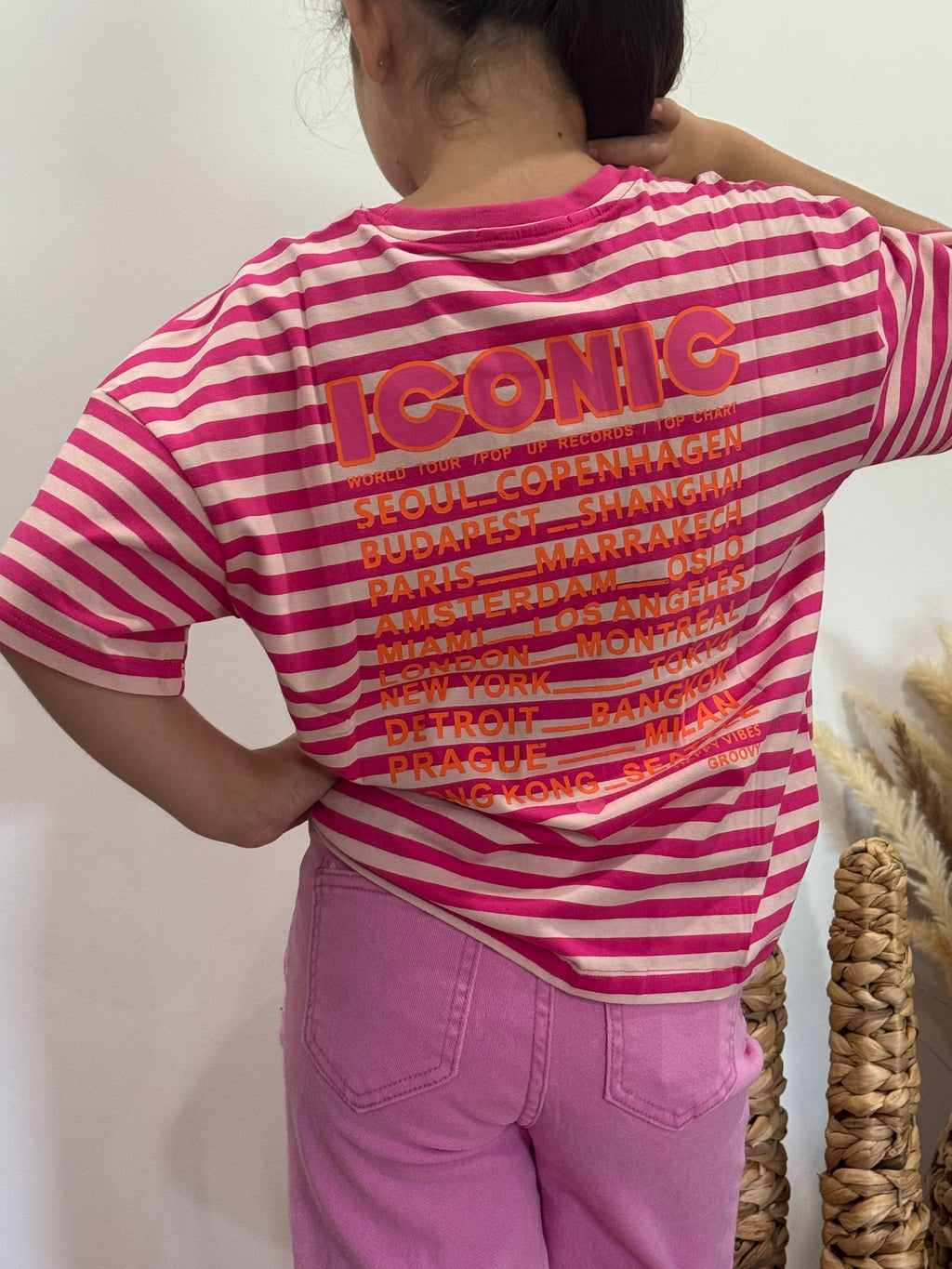 T-shirt rayé Iconic rose foncé/rose clair - fille