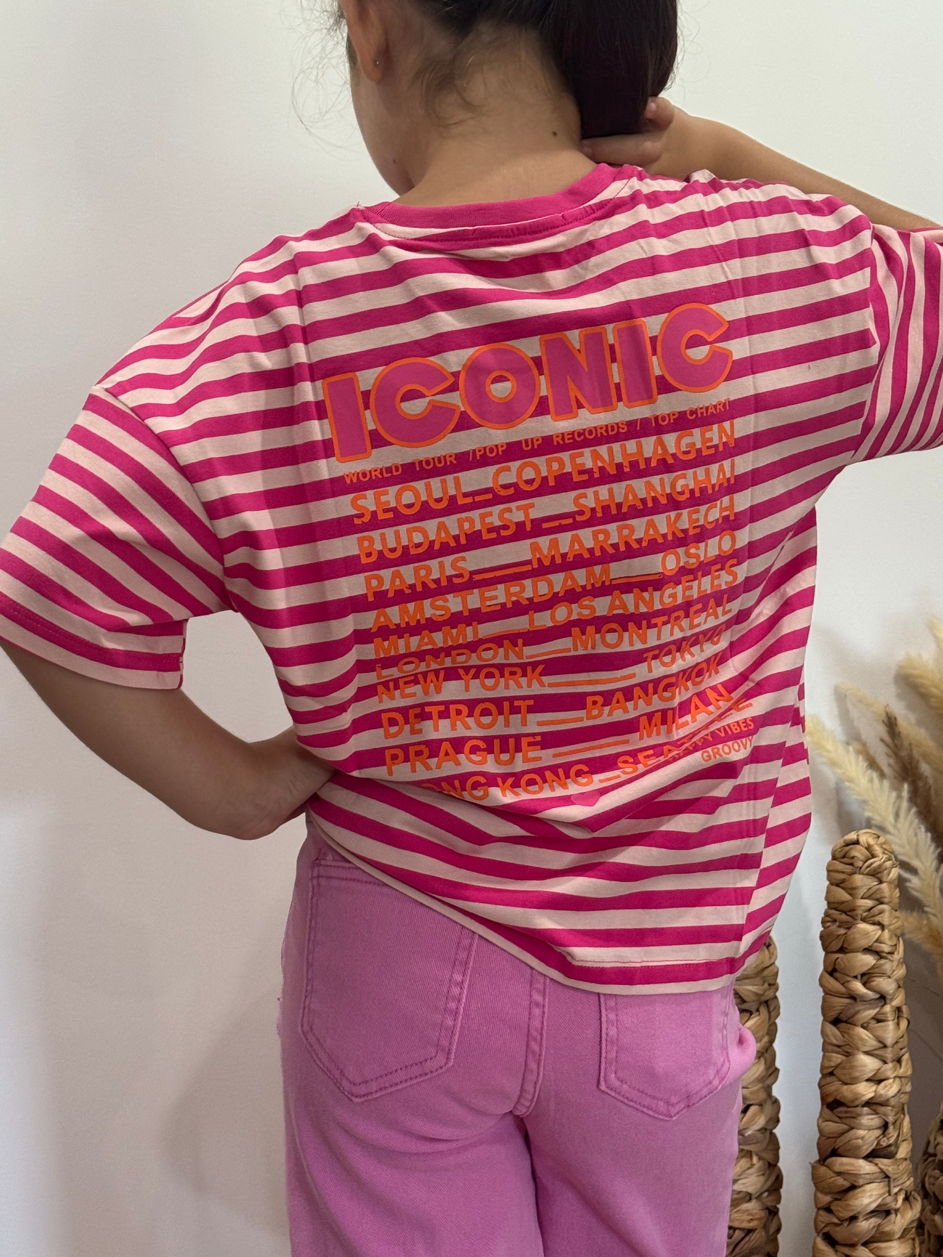 T-shirt rayé Iconic rose foncé/rose clair - fille