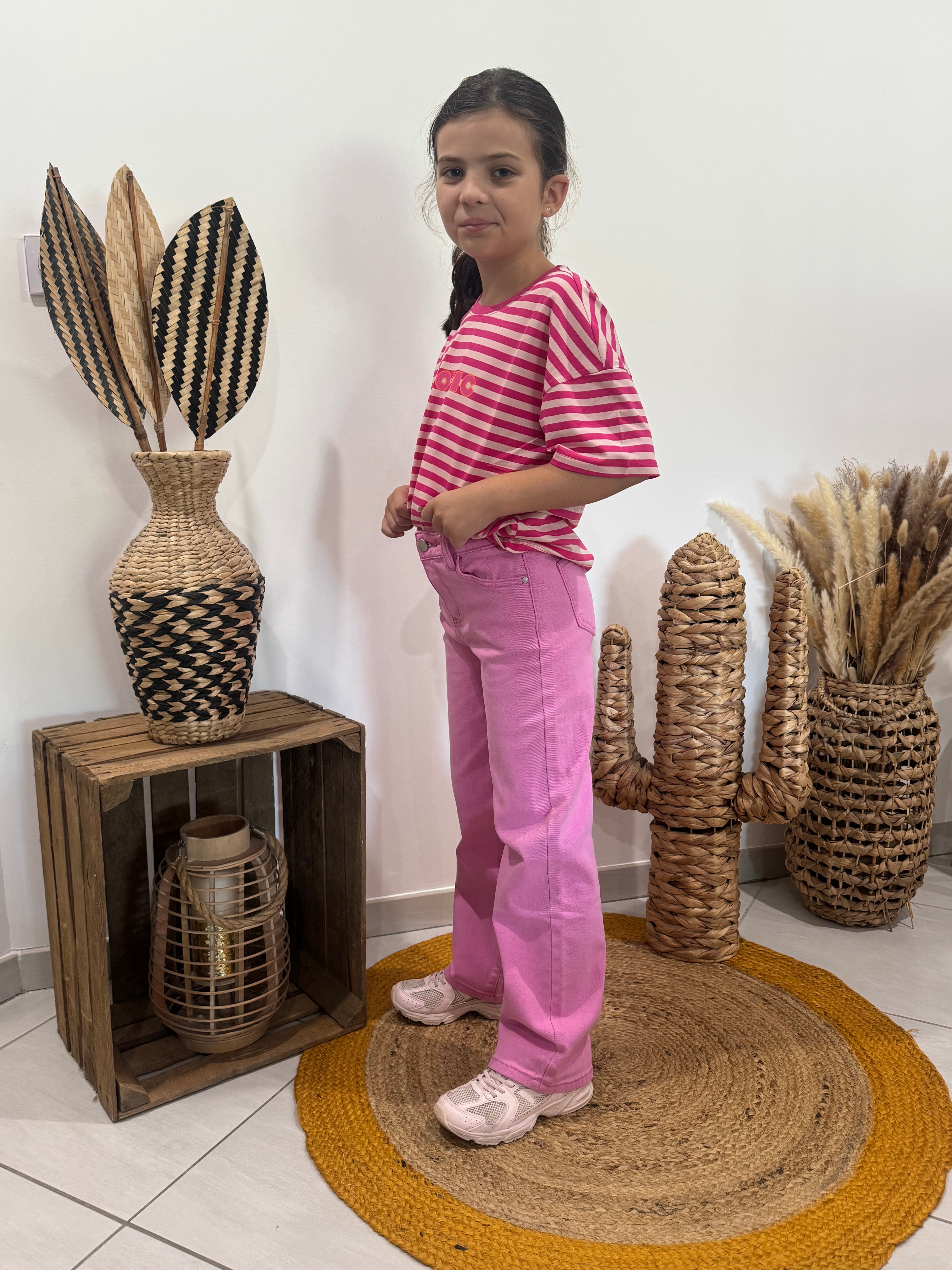 Jeans à jambe large rose foncé - fille