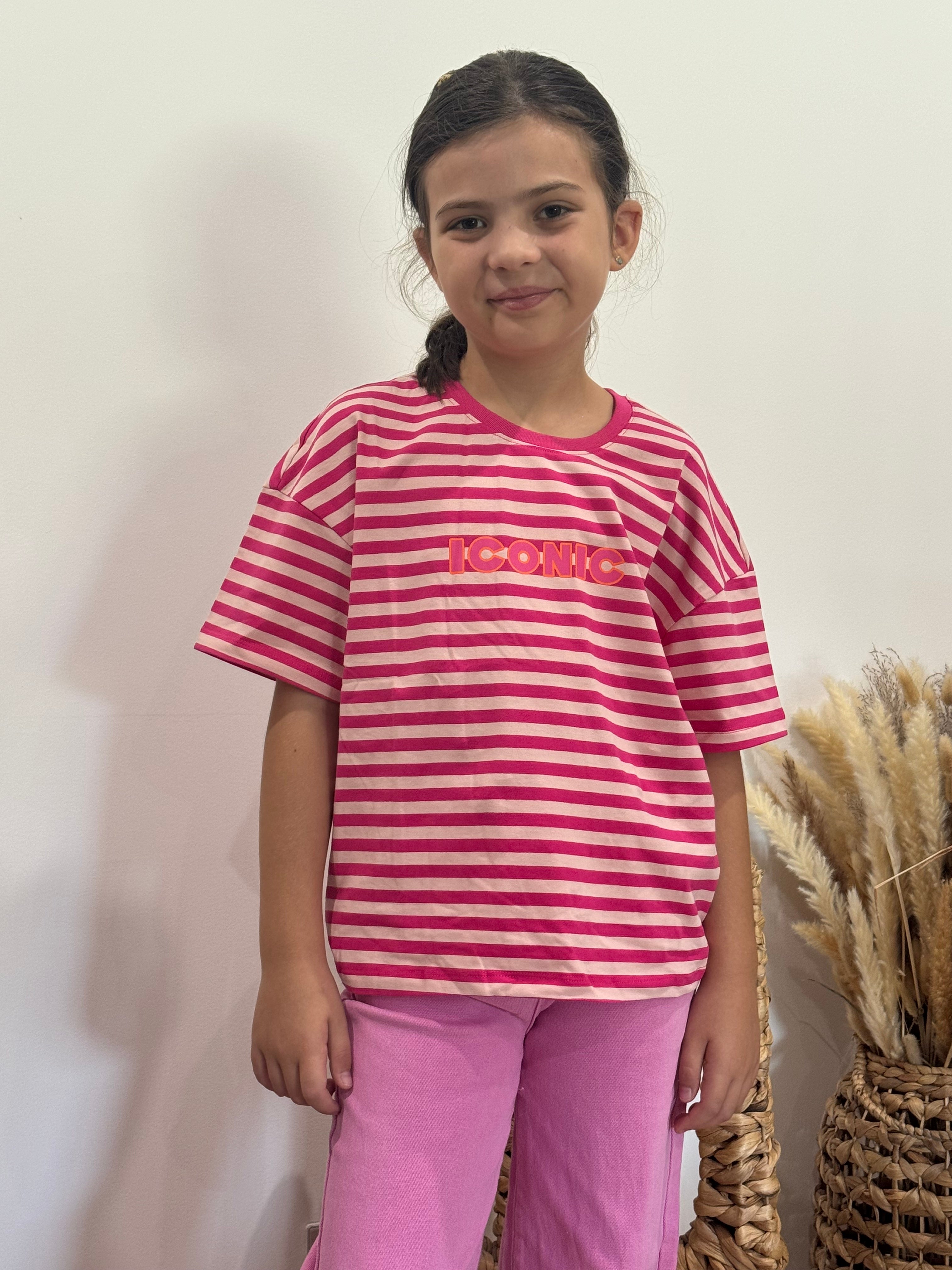 T-shirt rayé Iconic rose foncé/rose clair - fille