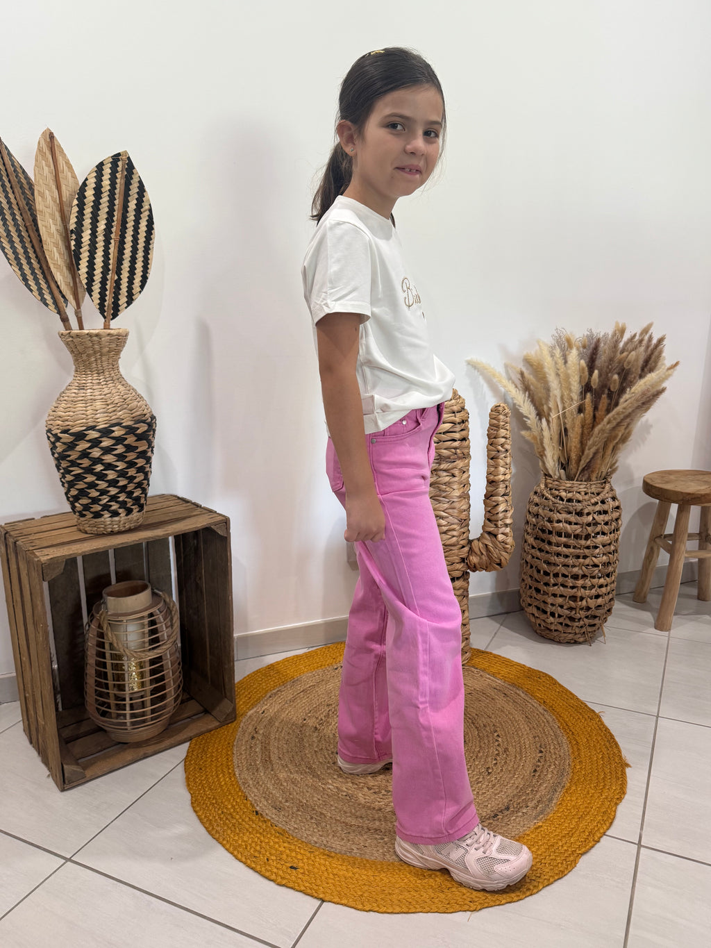 Jeans à jambe large rose foncé - fille